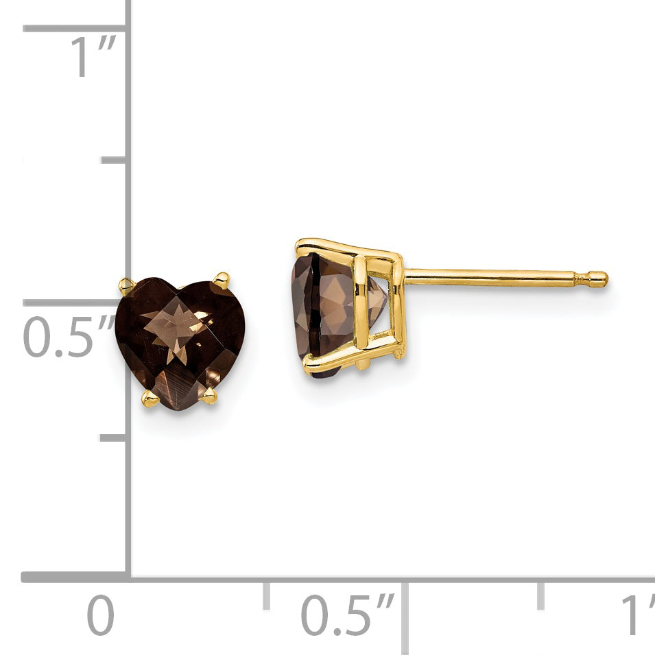 14k 6mm Heart Checker-Cut Smoky Quartz Earrings Secondary image