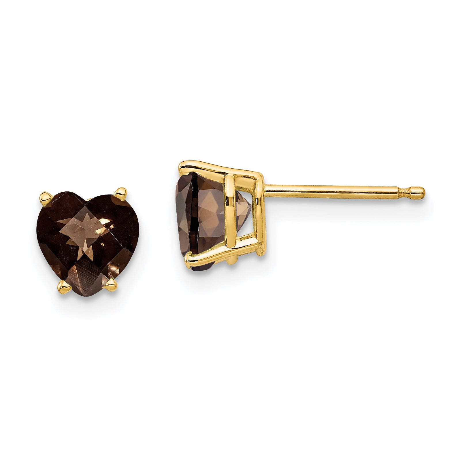 14k 6mm Heart Checker-Cut Smoky Quartz Earrings Main image