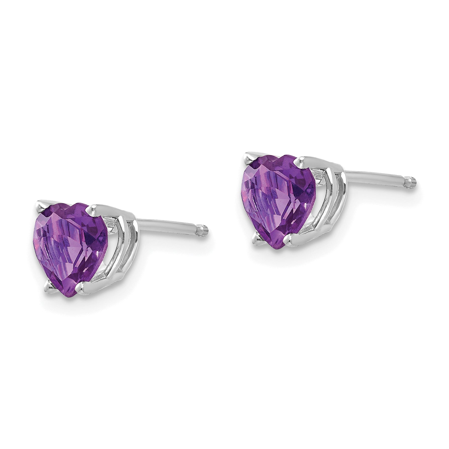 14k White Gold 6mm Heart Amethyst Earrings Secondary image