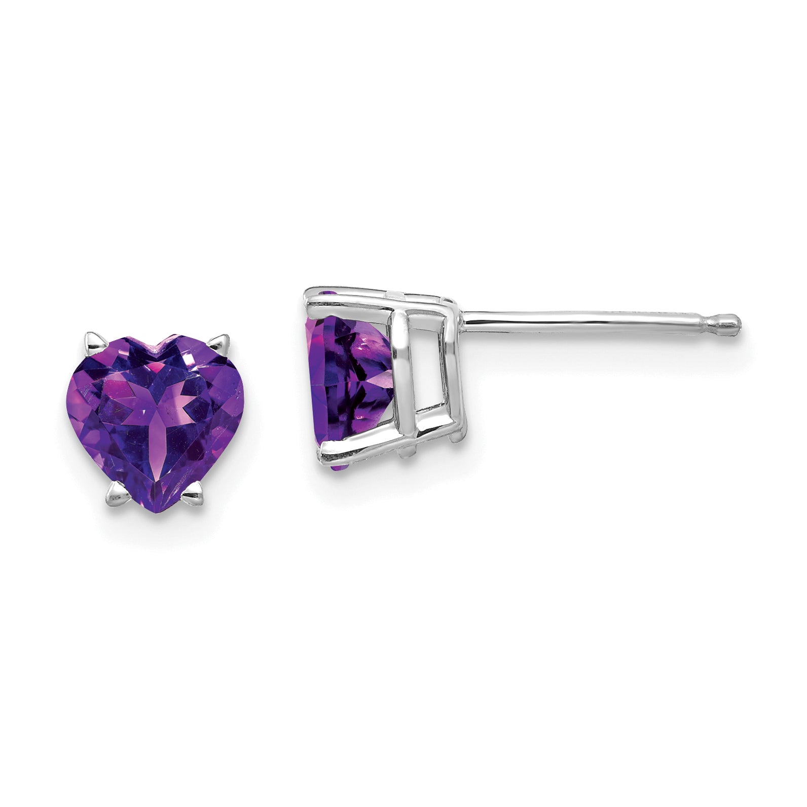 14k White Gold 6mm Heart Amethyst Earrings Main image