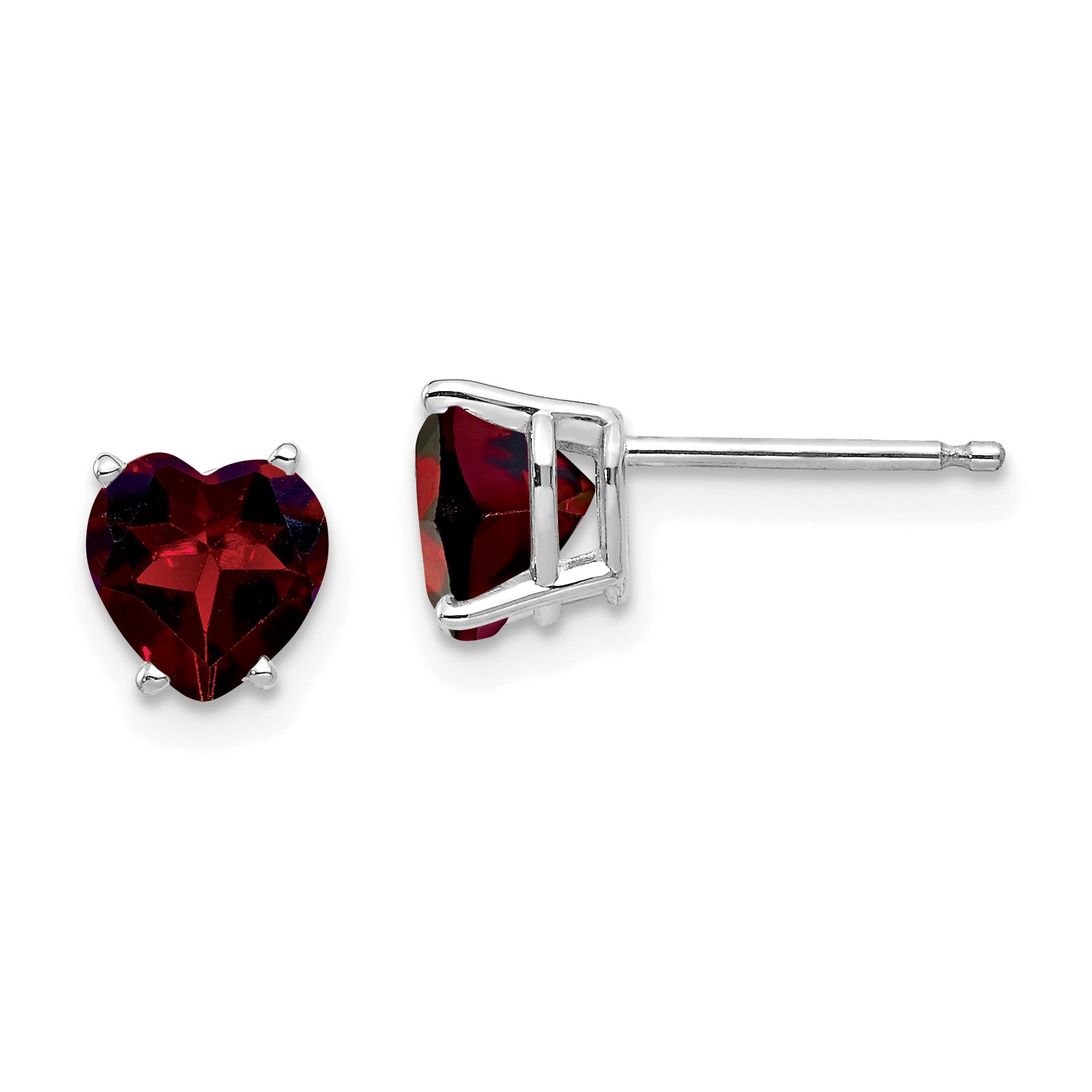 14k White Gold 6mm Heart Garnet Earrings Main image