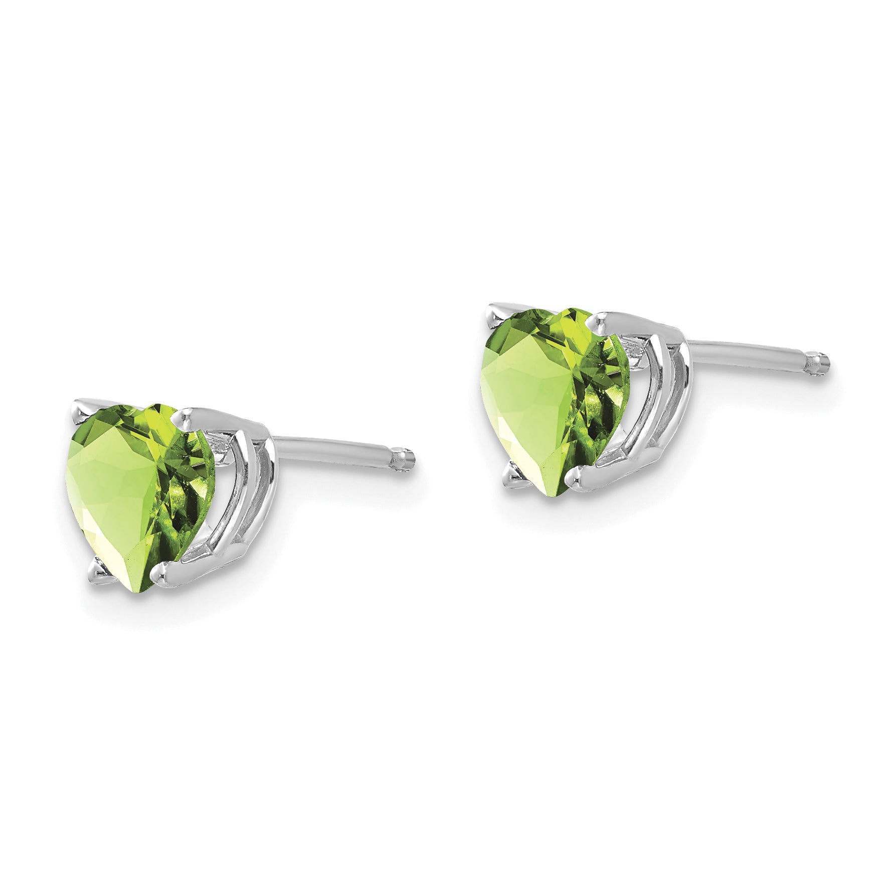 14k White Gold 6mm Heart Peridot Earrings Secondary image
