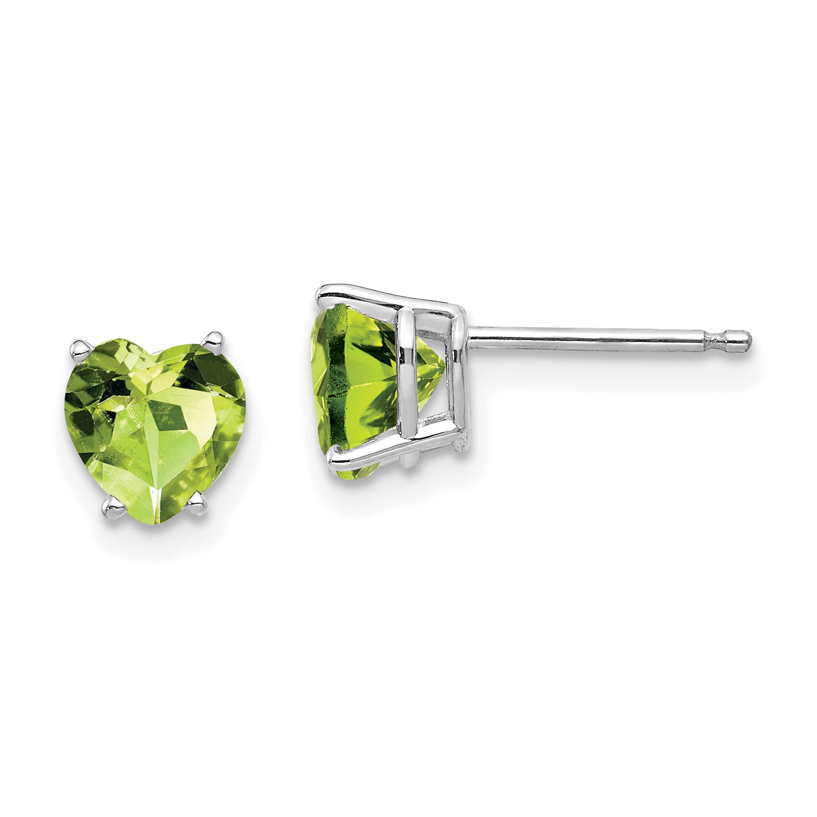 14k White Gold 6mm Heart Peridot Earrings Main image