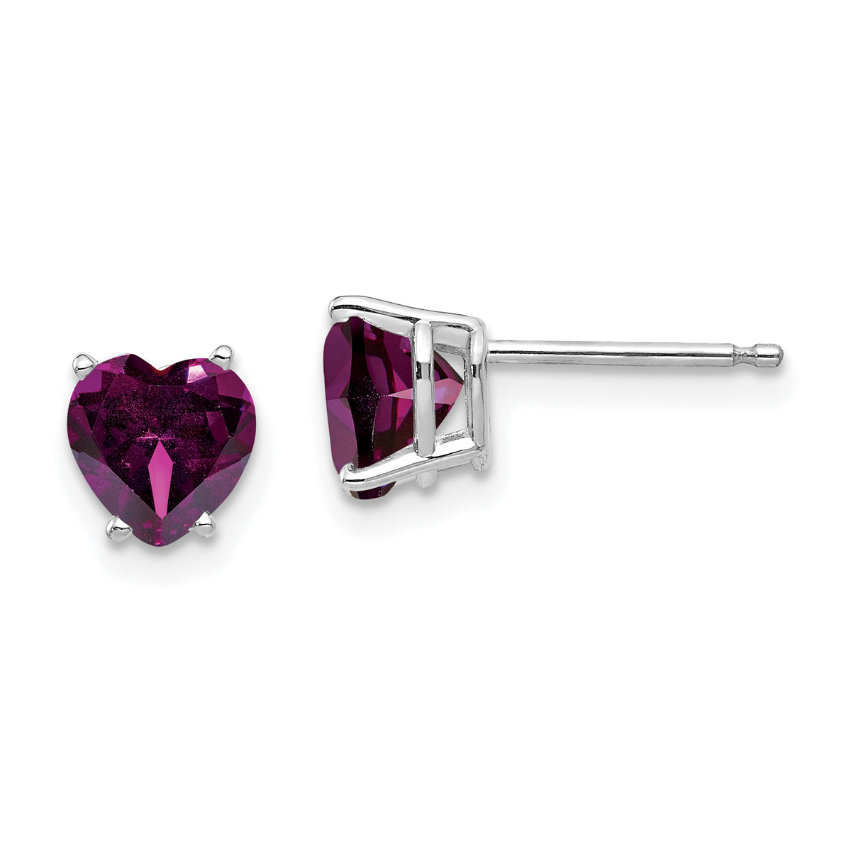 14k White Gold 6mm Heart Rhodolite Garnet Earrings