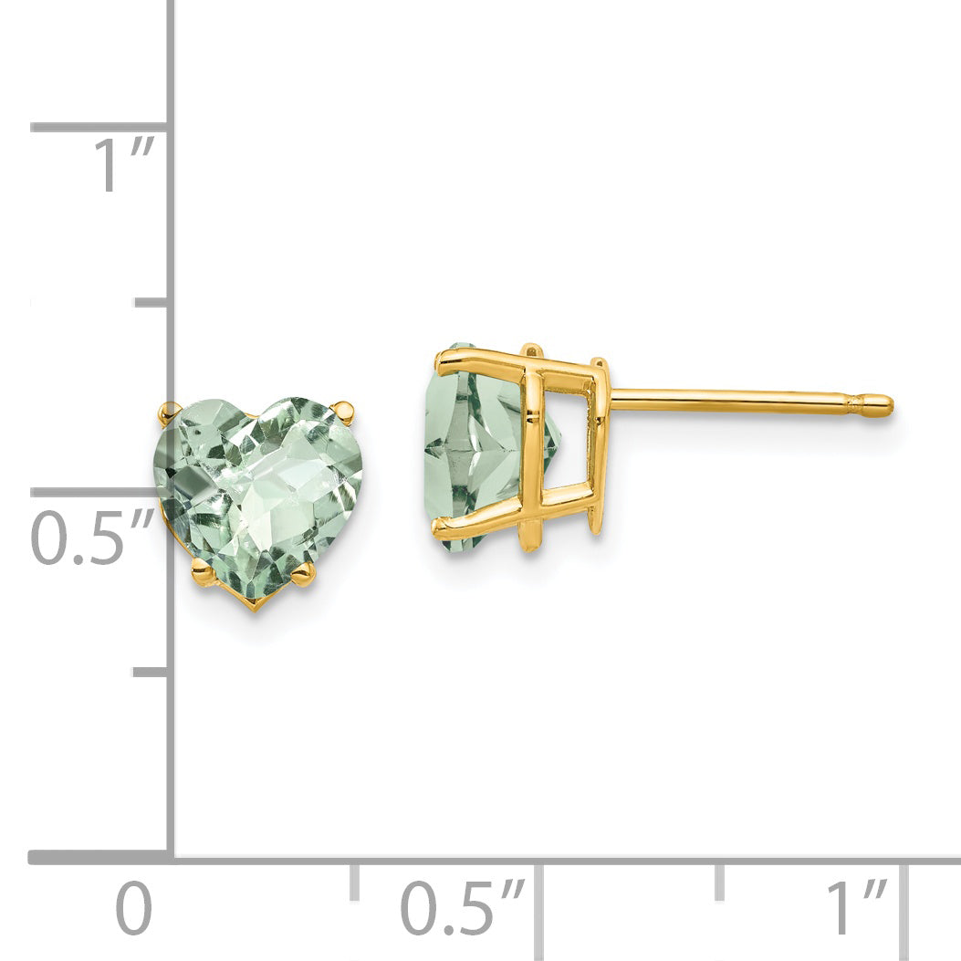14k 7mm Heart Checker-Cut Green Quartz Earrings Secondary image