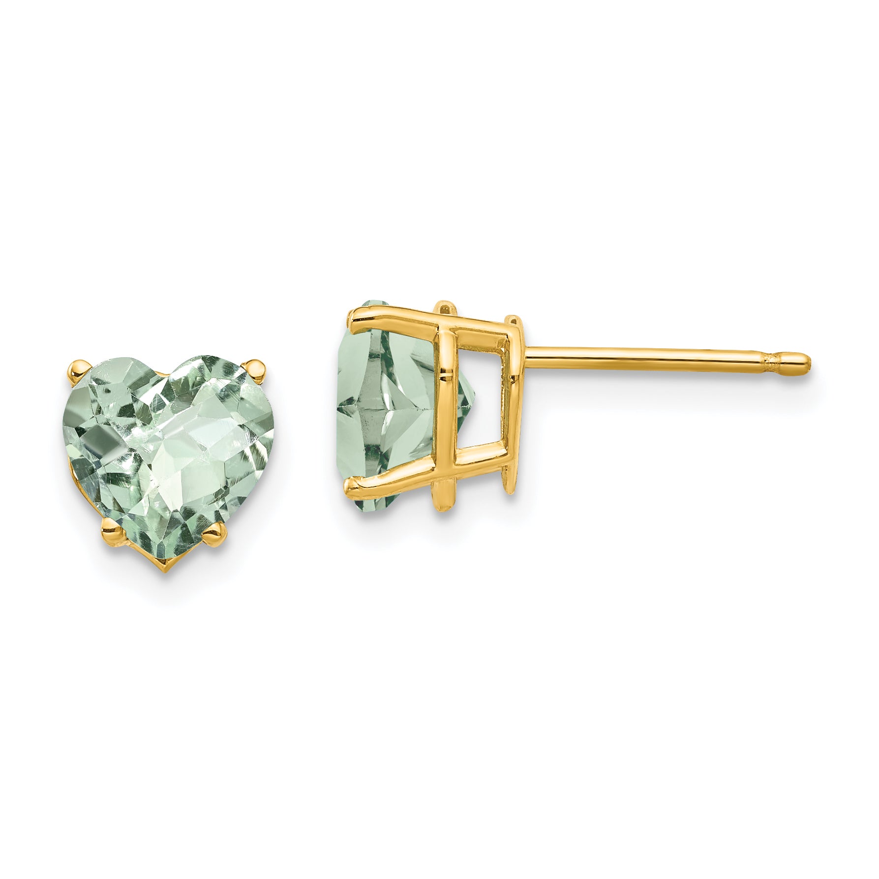 14k 7mm Heart Checker-Cut Green Quartz Earrings Main image