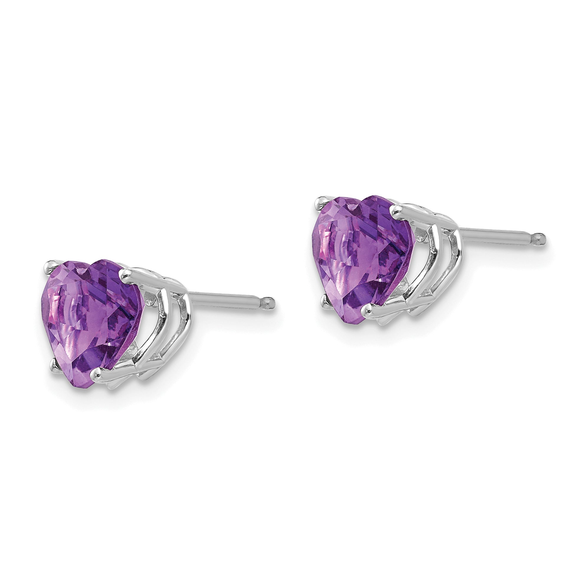 14k White Gold 7mm Heart Amethyst Earrings