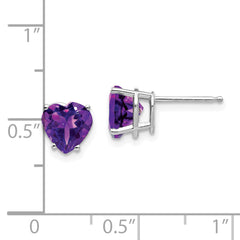 14k White Gold 7mm Heart Amethyst Earrings