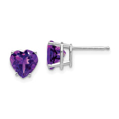 14k White Gold 7mm Heart Amethyst Earrings