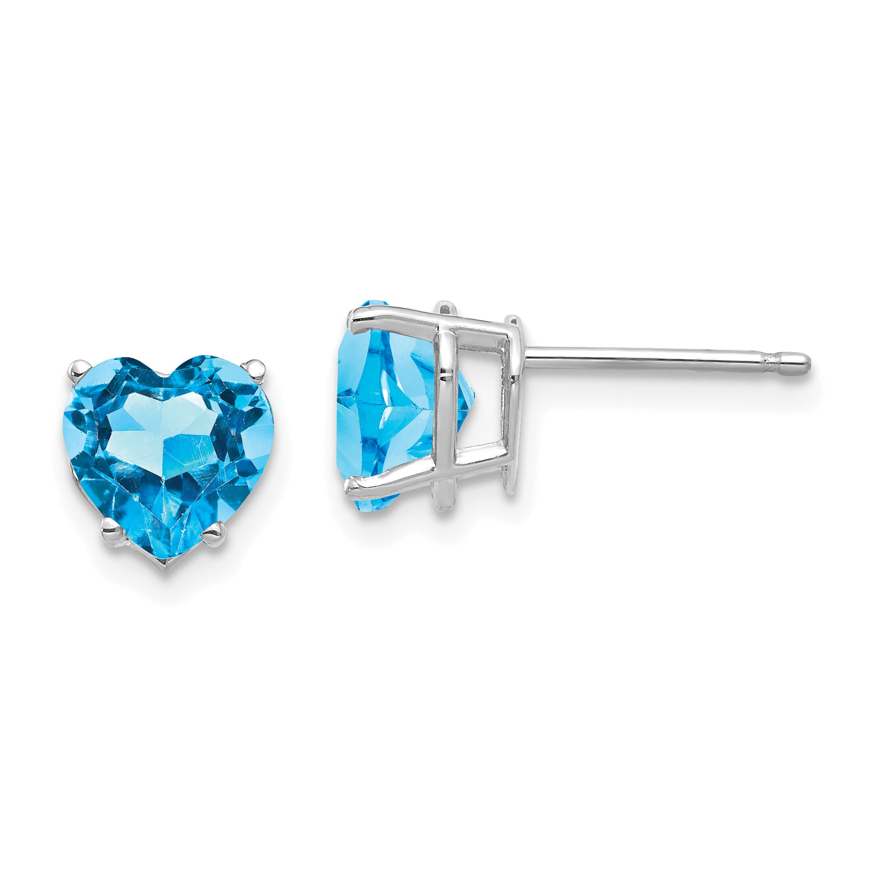 14k White Gold 7mm Heart Blue Topaz Earrings Main image