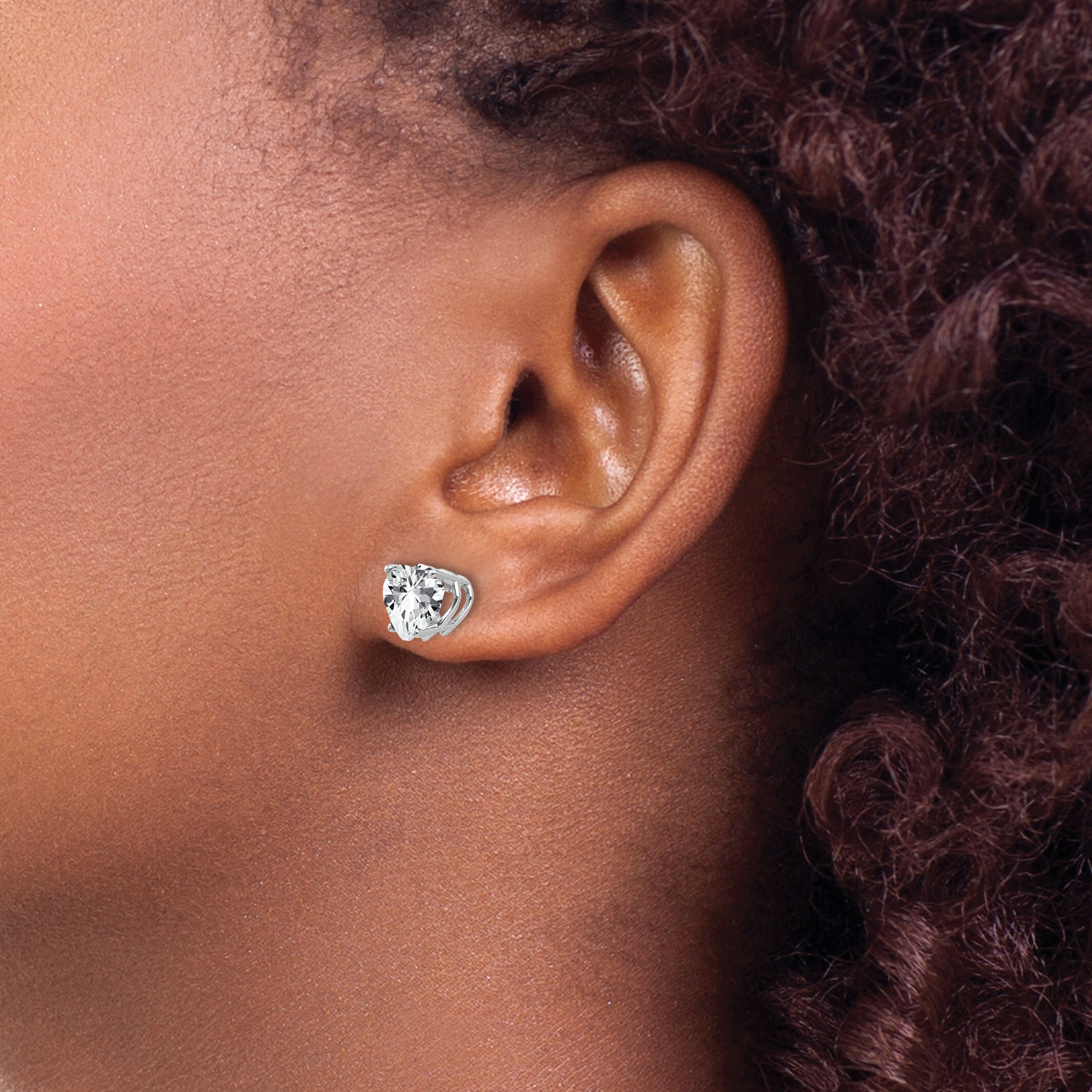 14k White Gold Cubic Zirconia Heart Stud Earrings