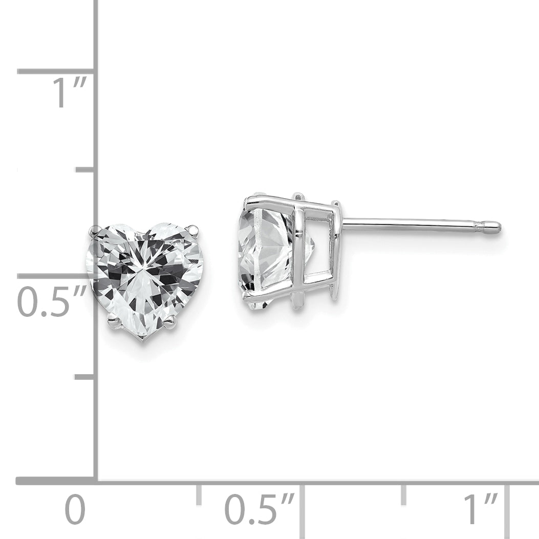 14k White Gold Cubic Zirconia Heart Stud Earrings