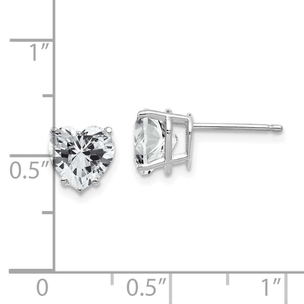 14k White Gold Cubic Zirconia Heart Stud Earrings