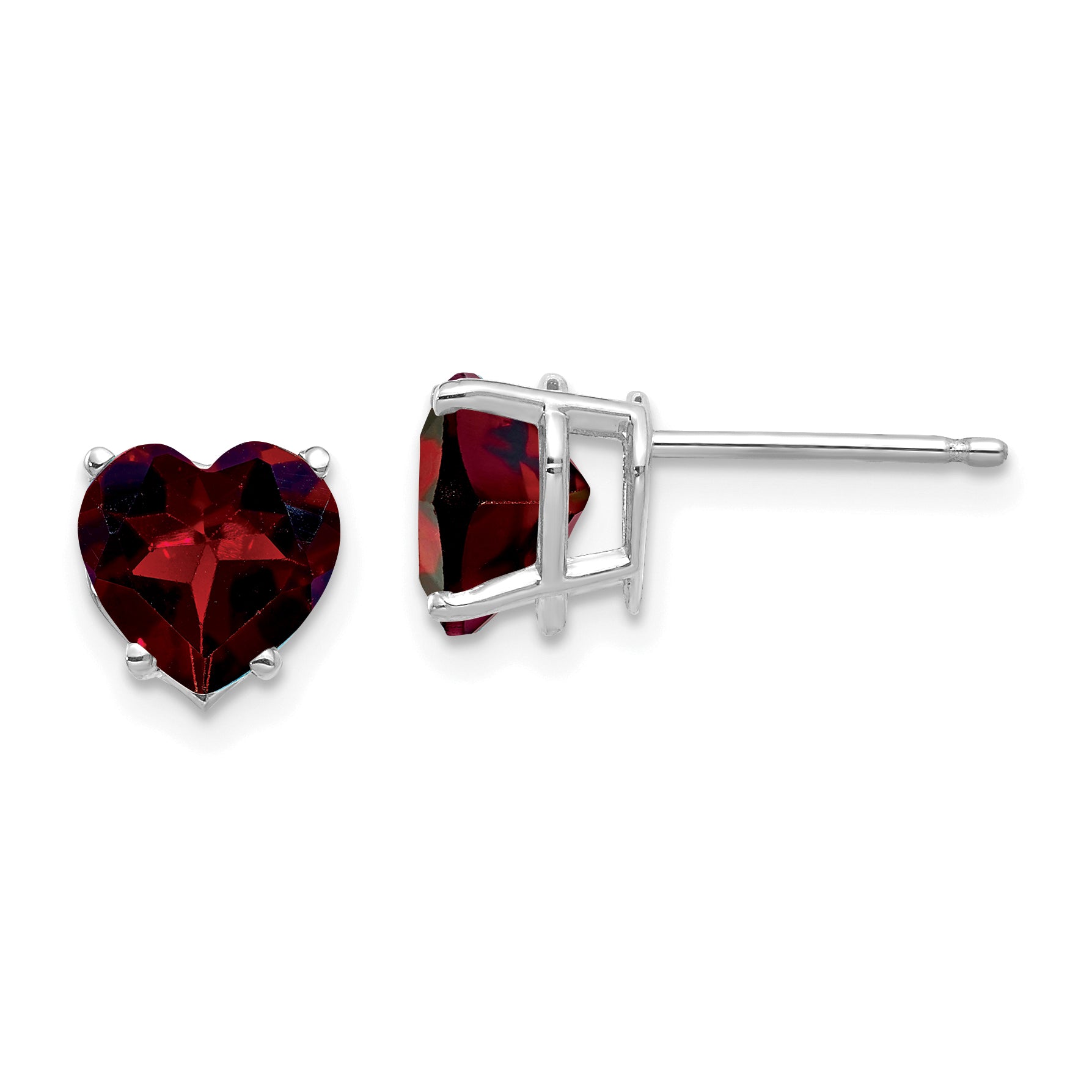 14k White Gold 7mm Heart Garnet Earrings Main image