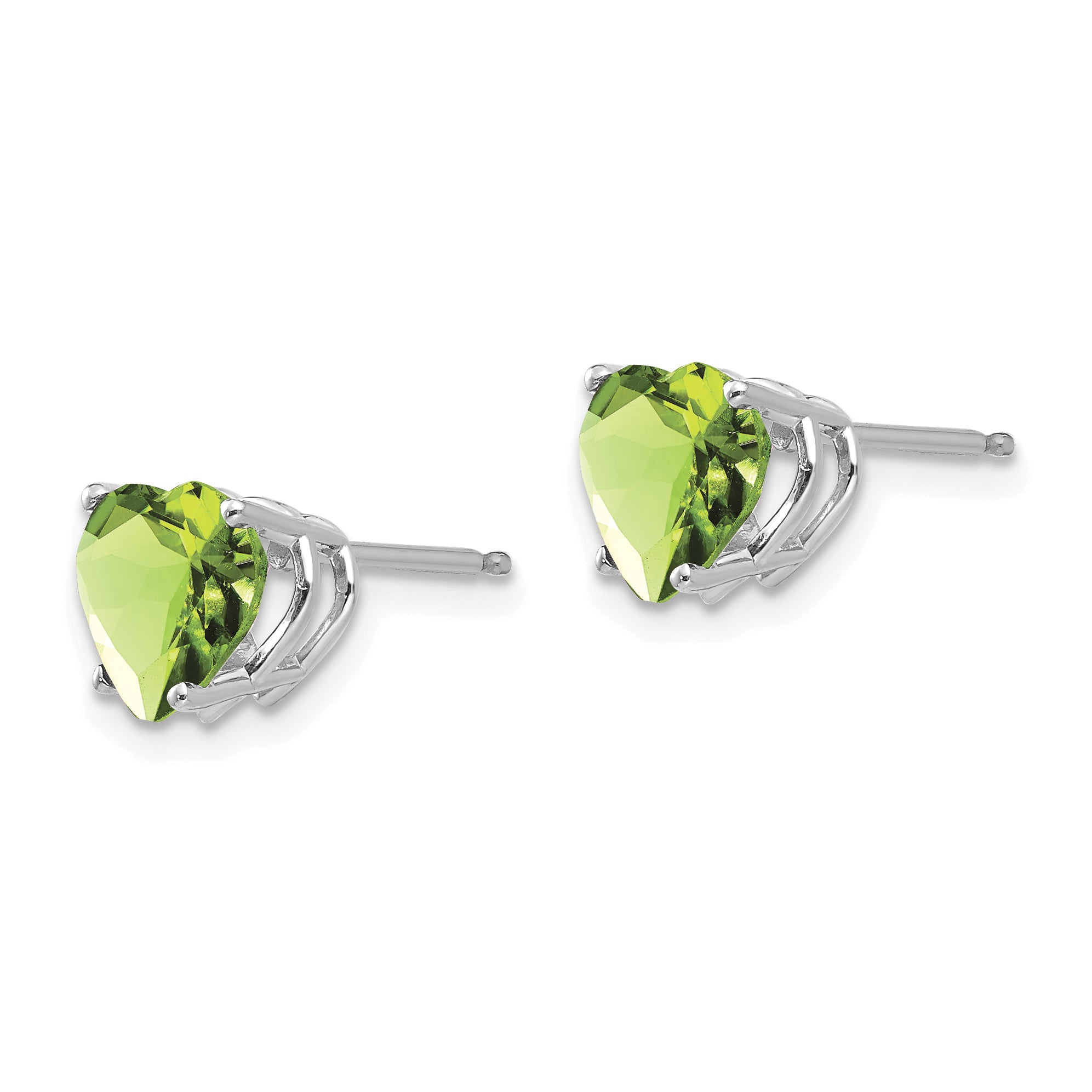 14k White Gold 7mm Heart Peridot Earrings