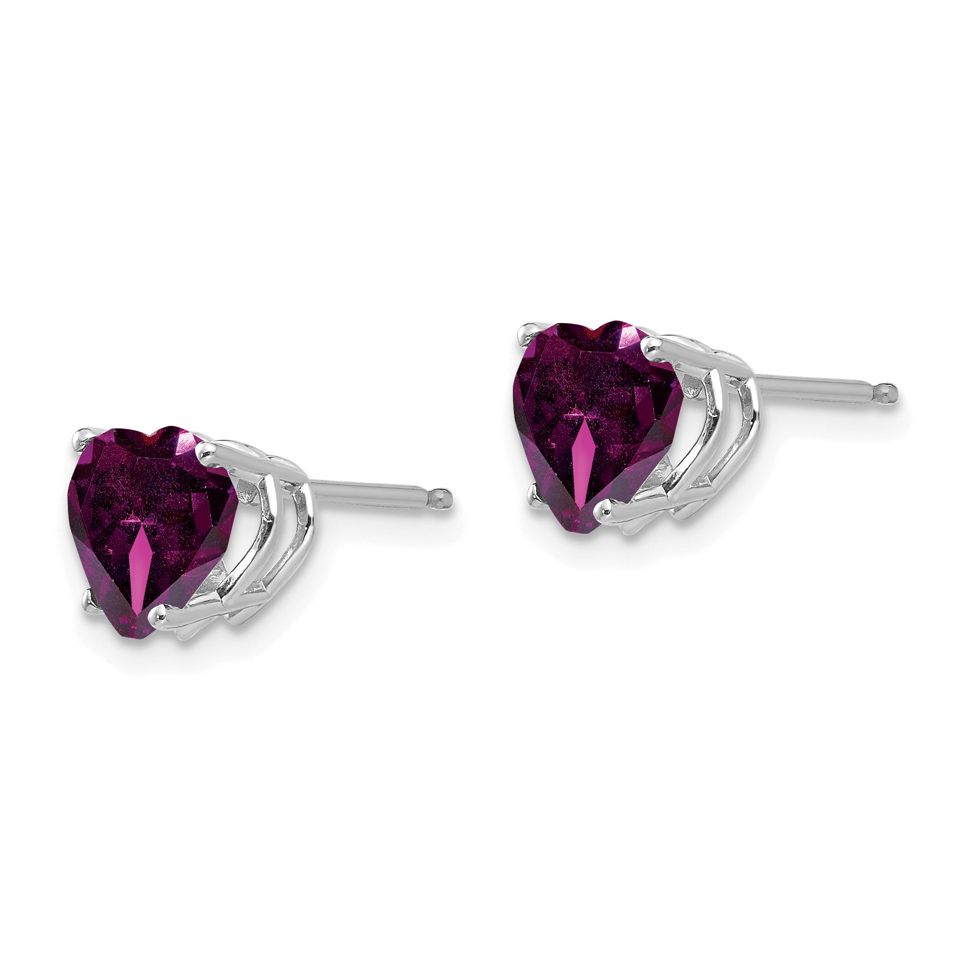 14k White Gold Rhodolite Garnet Heart Stud Earrings Secondary image