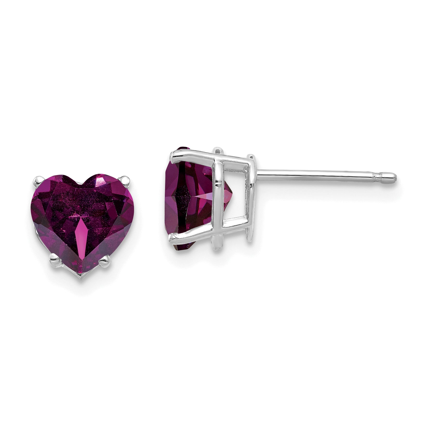 14k White Gold Rhodolite Garnet Heart Stud Earrings Main image