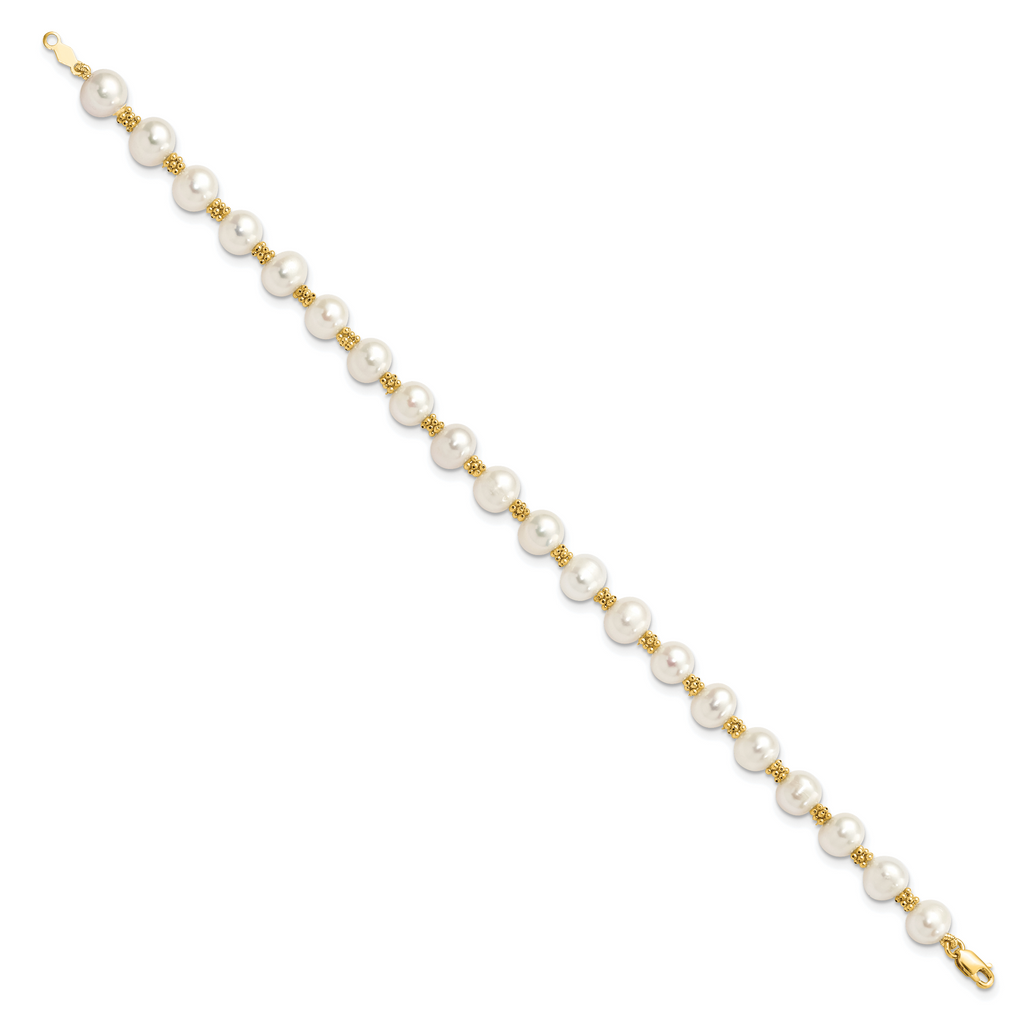 14k 6-7mm White Round Freshwater Cultured Pearl Bracelet