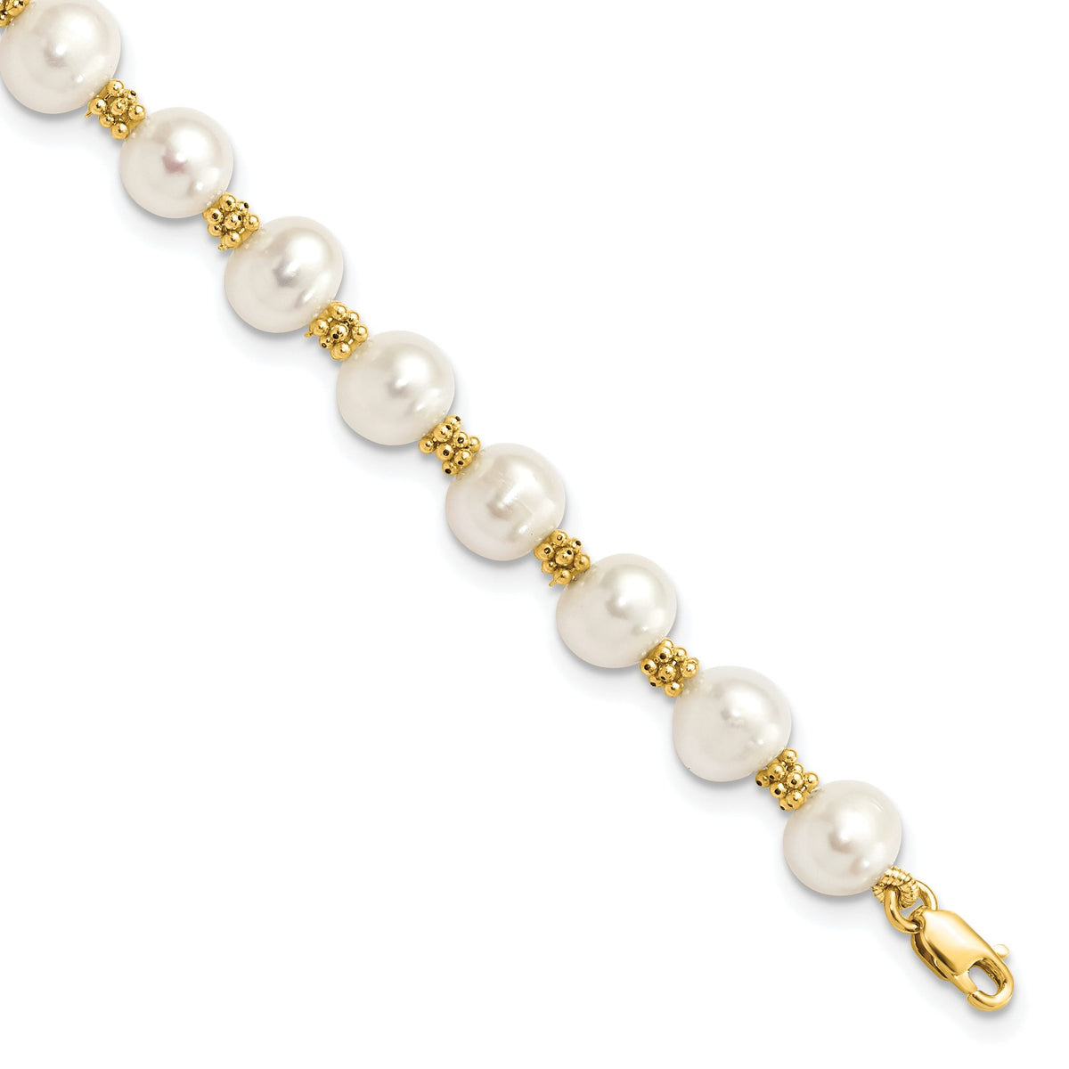 White Freshwater Pearl Bracelet in 14K Yellow Gold, 6mm, 7.2 Inch - Sophia Jewelers Main image