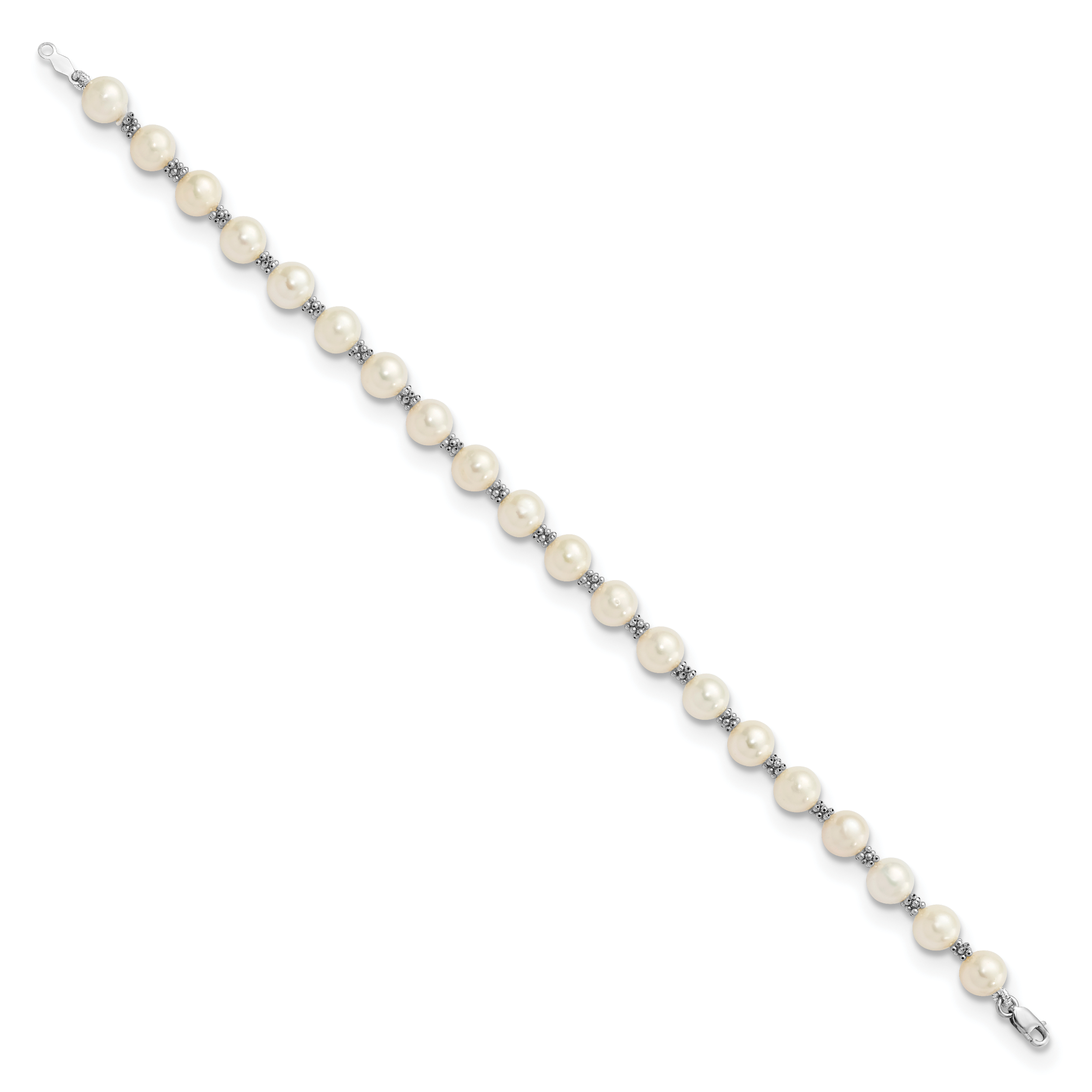 14k White Gold 6-7mm White Round Freshwater Cultured Pearl Bracelet Secondary image