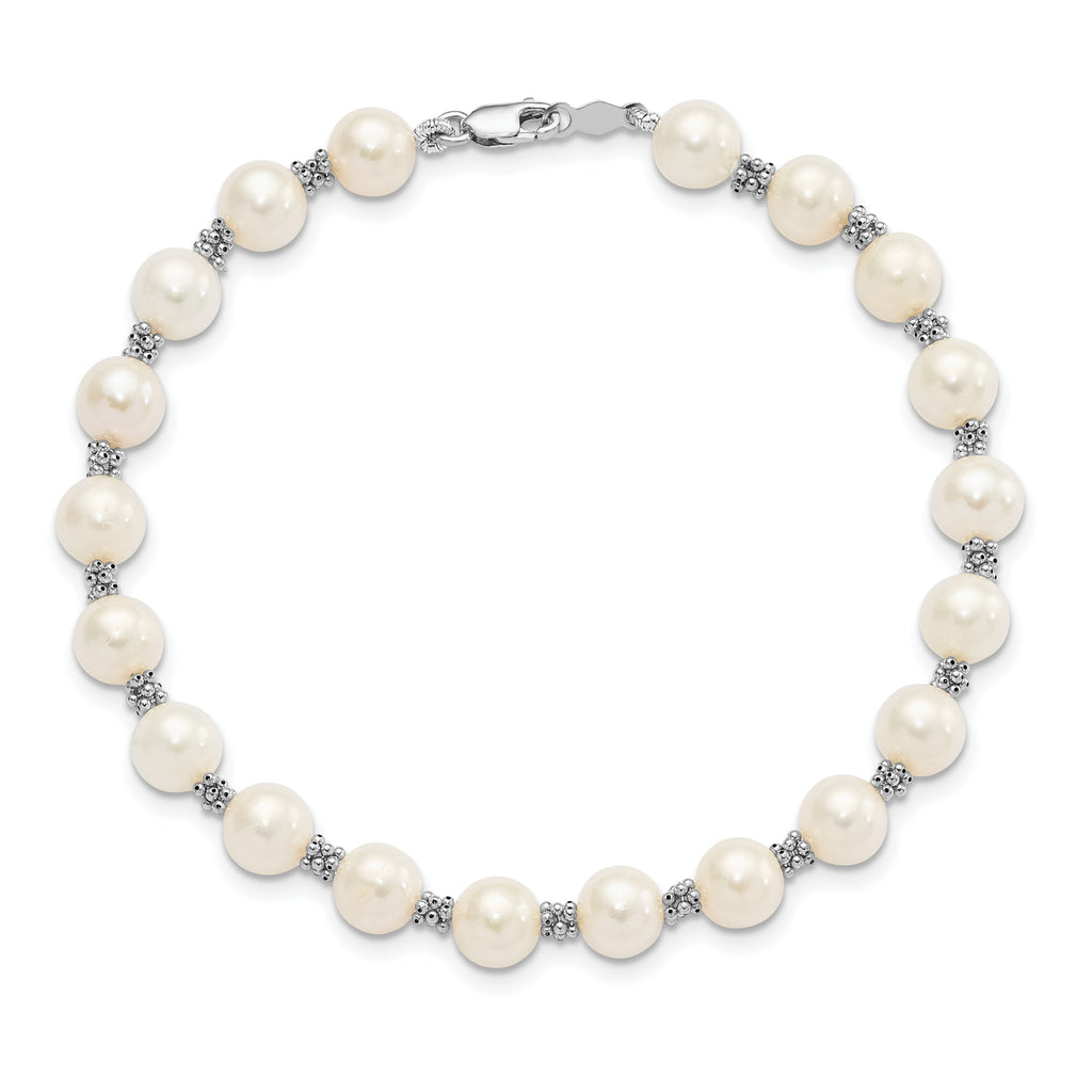14k White Gold 6-7mm White Round Freshwater Cultured Pearl Bracelet