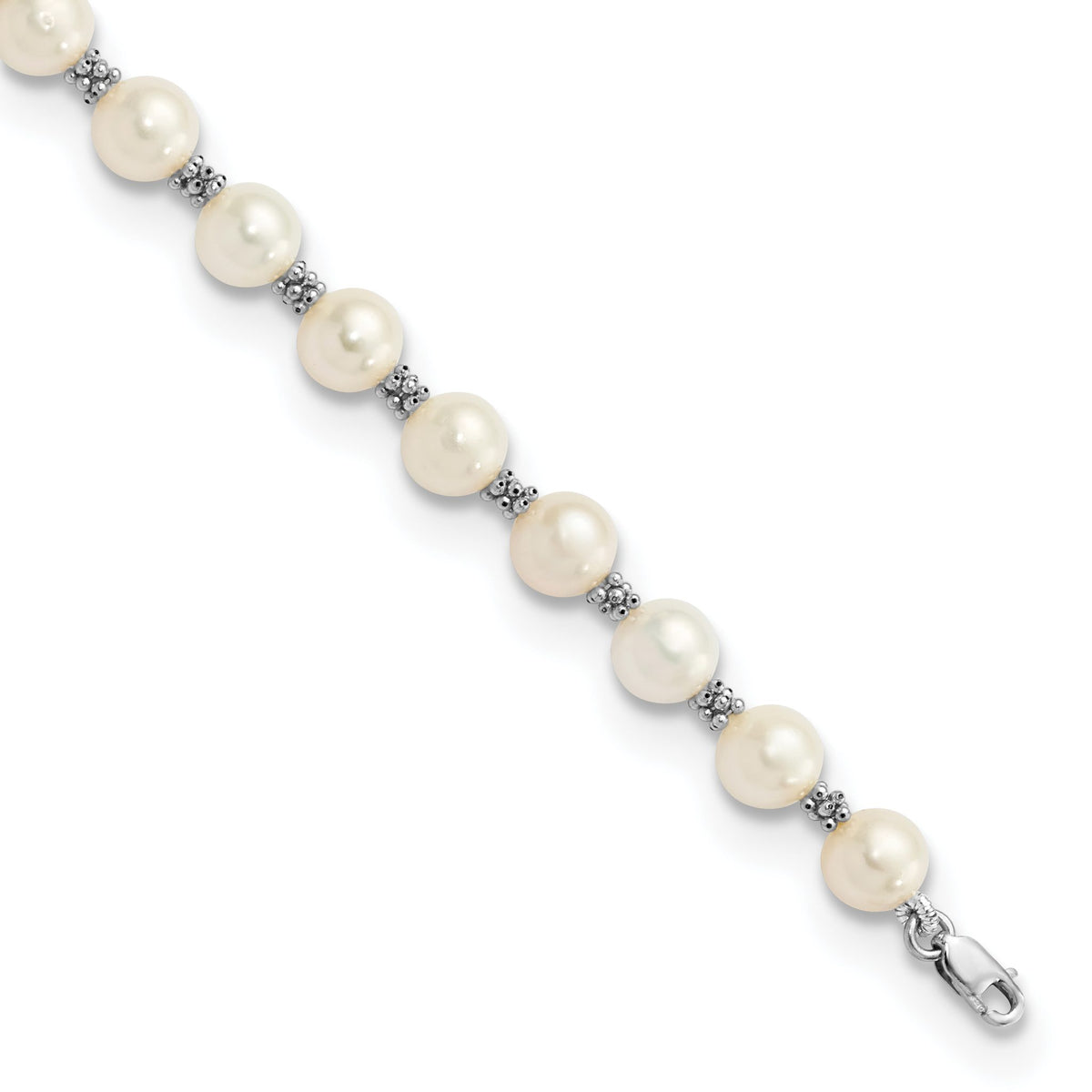 White Freshwater Pearl Bracelet in 14K White Gold, 6mm, 7.2 Inch - Sophia Jewelers Main image