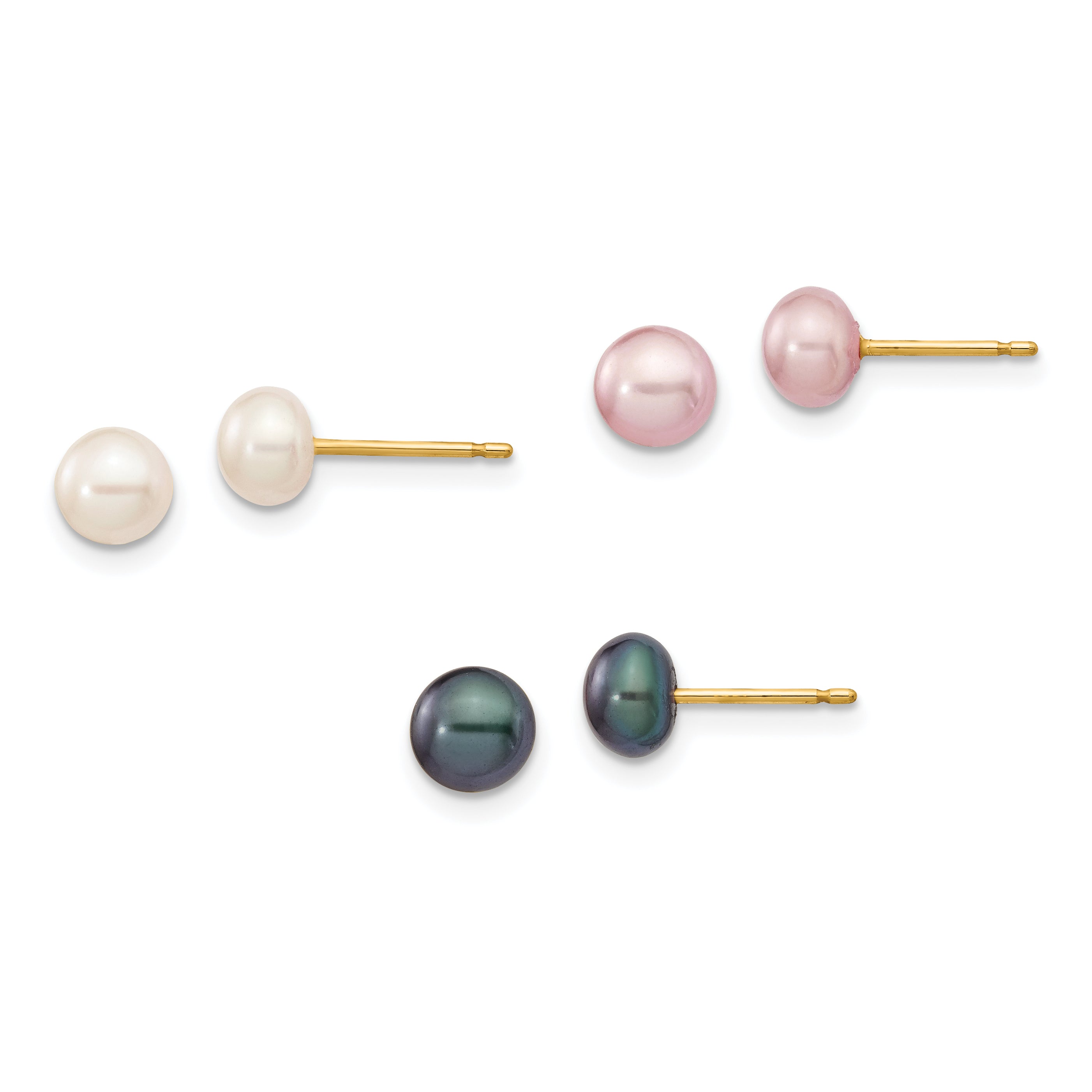 14K 5-6mm Button Freshwater Cultured Pearl Boxed 3 pair Post Earrings Set Main image