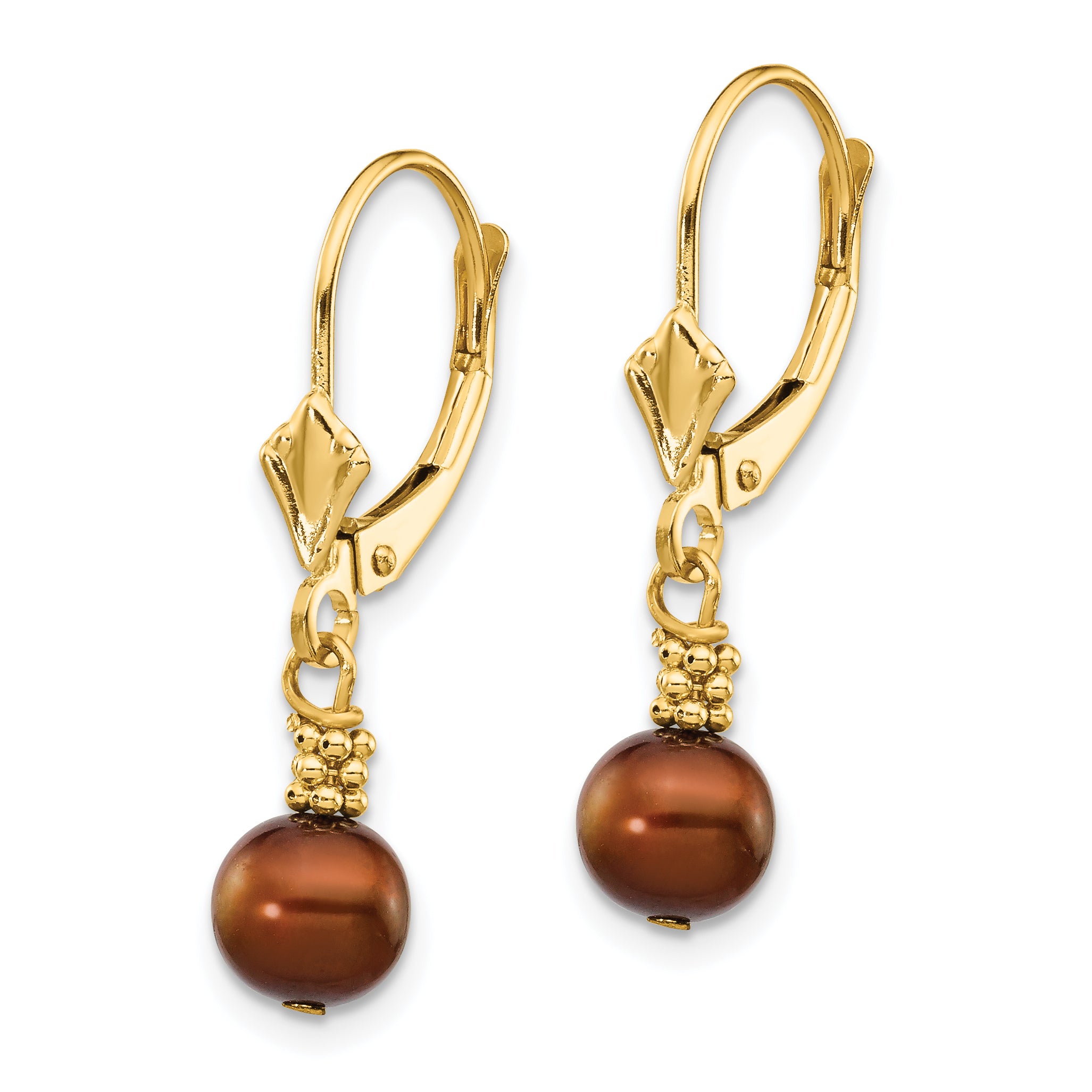 14K 5-6mm Coffee Brown Semi-round FW Cultured Pearl Leverback Earrings