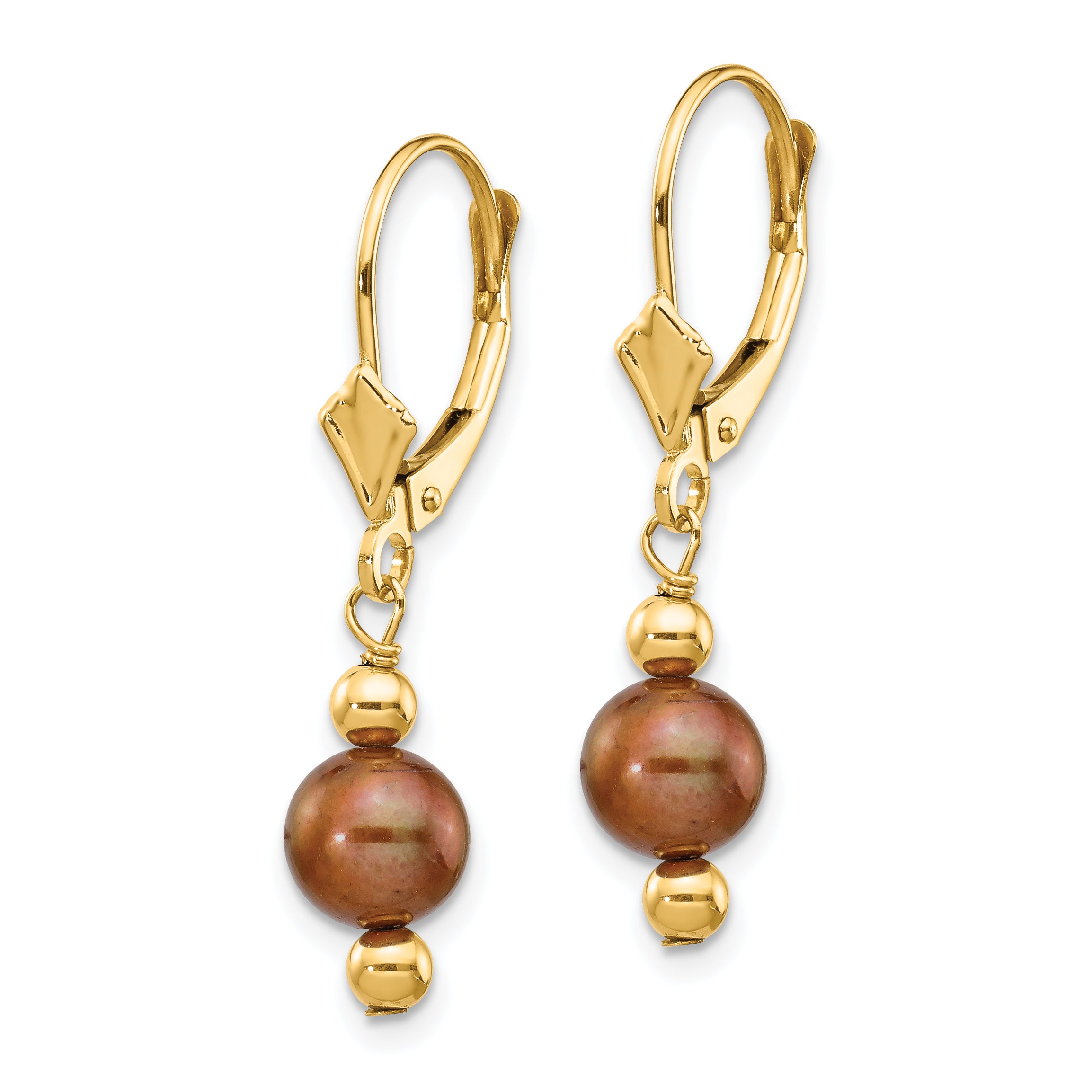 14K 5-6mm Semi-round Coffee Brown FW Cultured Pearl Leverback Earrings