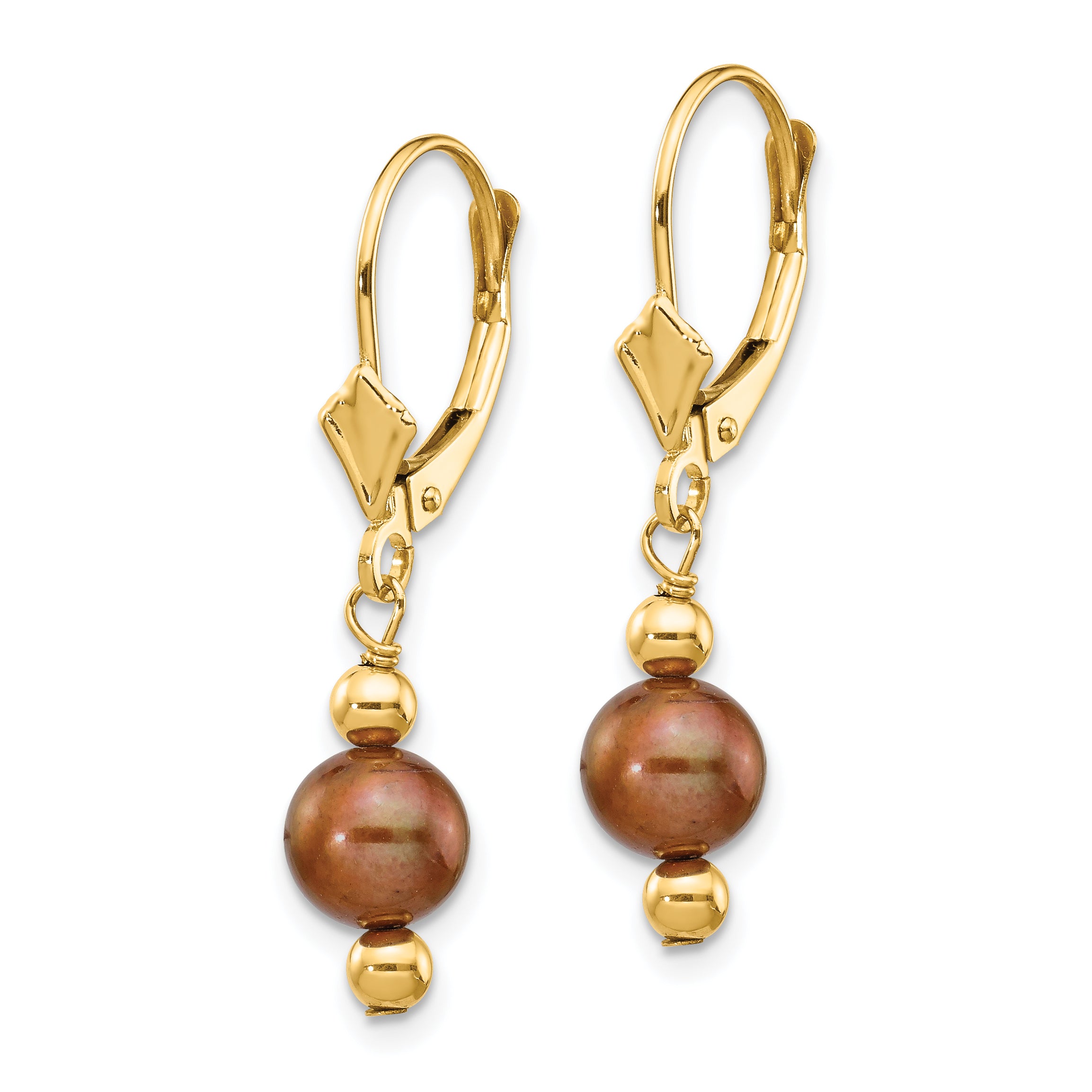 14K 5-6mm Semi-round Coffee Brown FW Cultured Pearl Leverback Earrings Secondary image