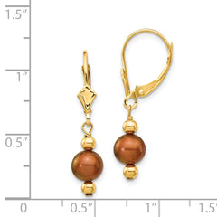 14K 5-6mm Semi-round Coffee Brown FW Cultured Pearl Leverback Earrings