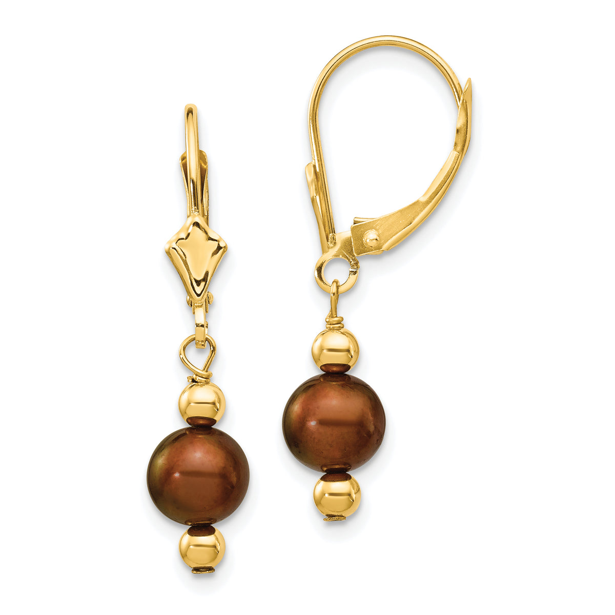 14K 5-6mm Semi-round Coffee Brown FW Cultured Pearl Leverback Earrings