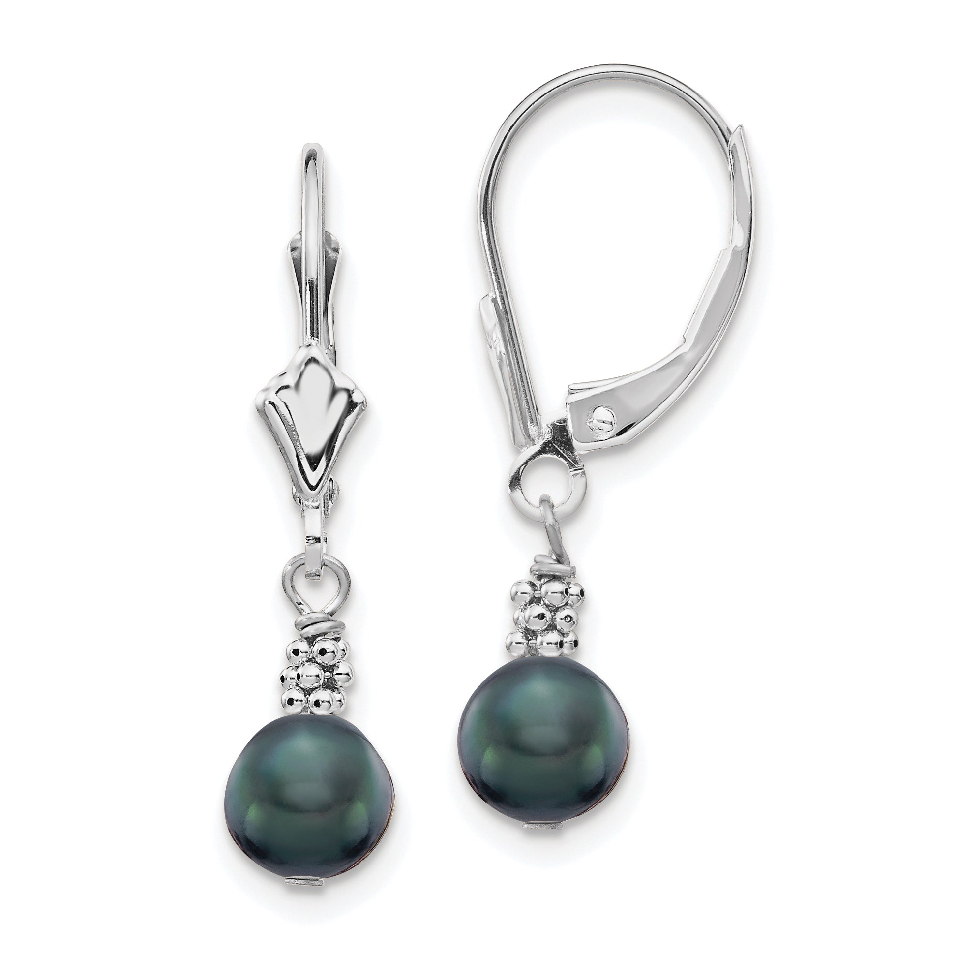 14K White Gold 5-6mm Black Semi-round FWC Pearl Leverback Earrings Main image