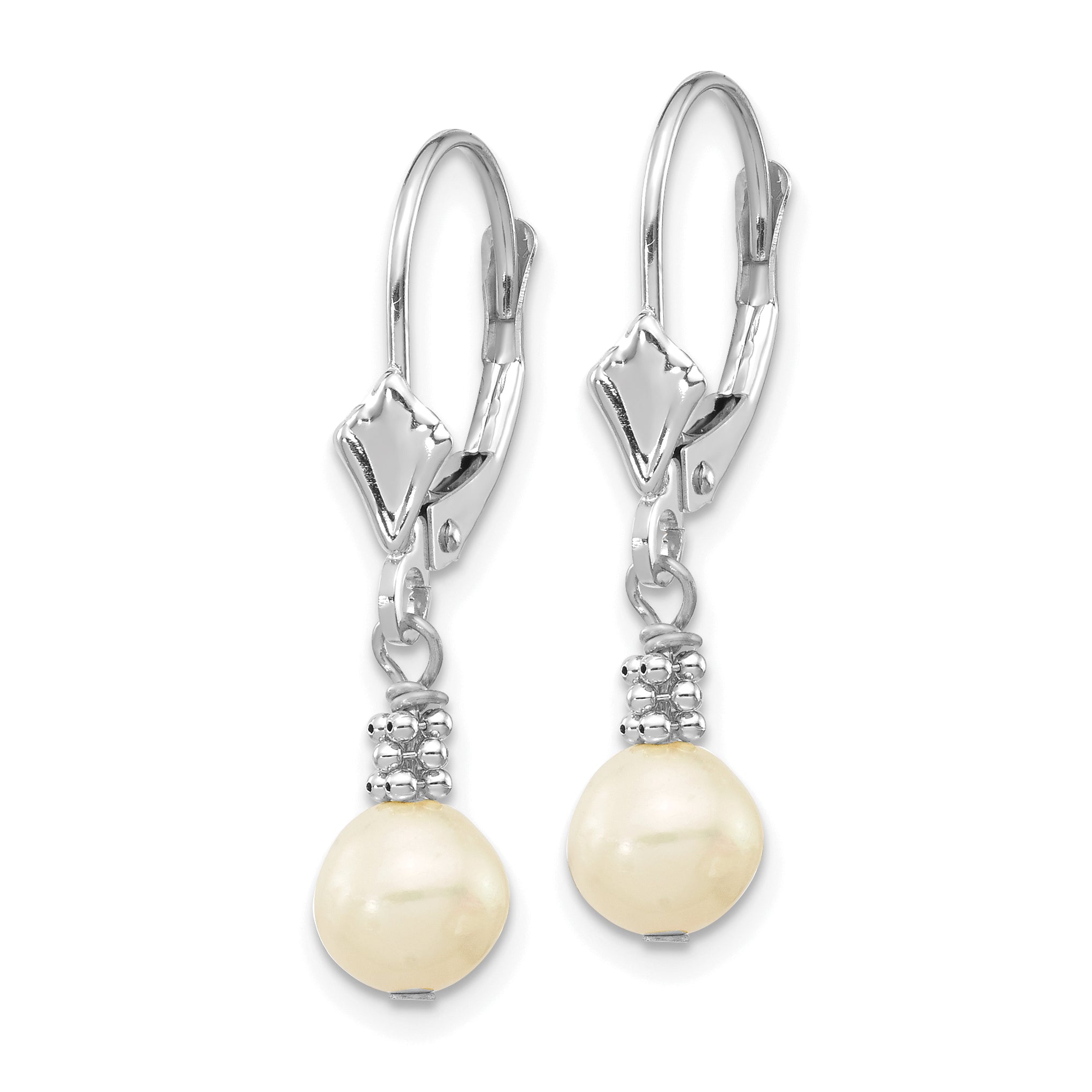14K White Gold 5-6mm White Semi-round FWC Pearl Leverback Earrings Secondary image