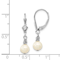 14K White Gold 5-6mm White Semi-round FWC Pearl Leverback Earrings