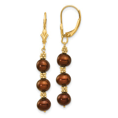 14K 5-6mm Coffee Brown Semi-round FW Cultured Pearl Leverback Earrings