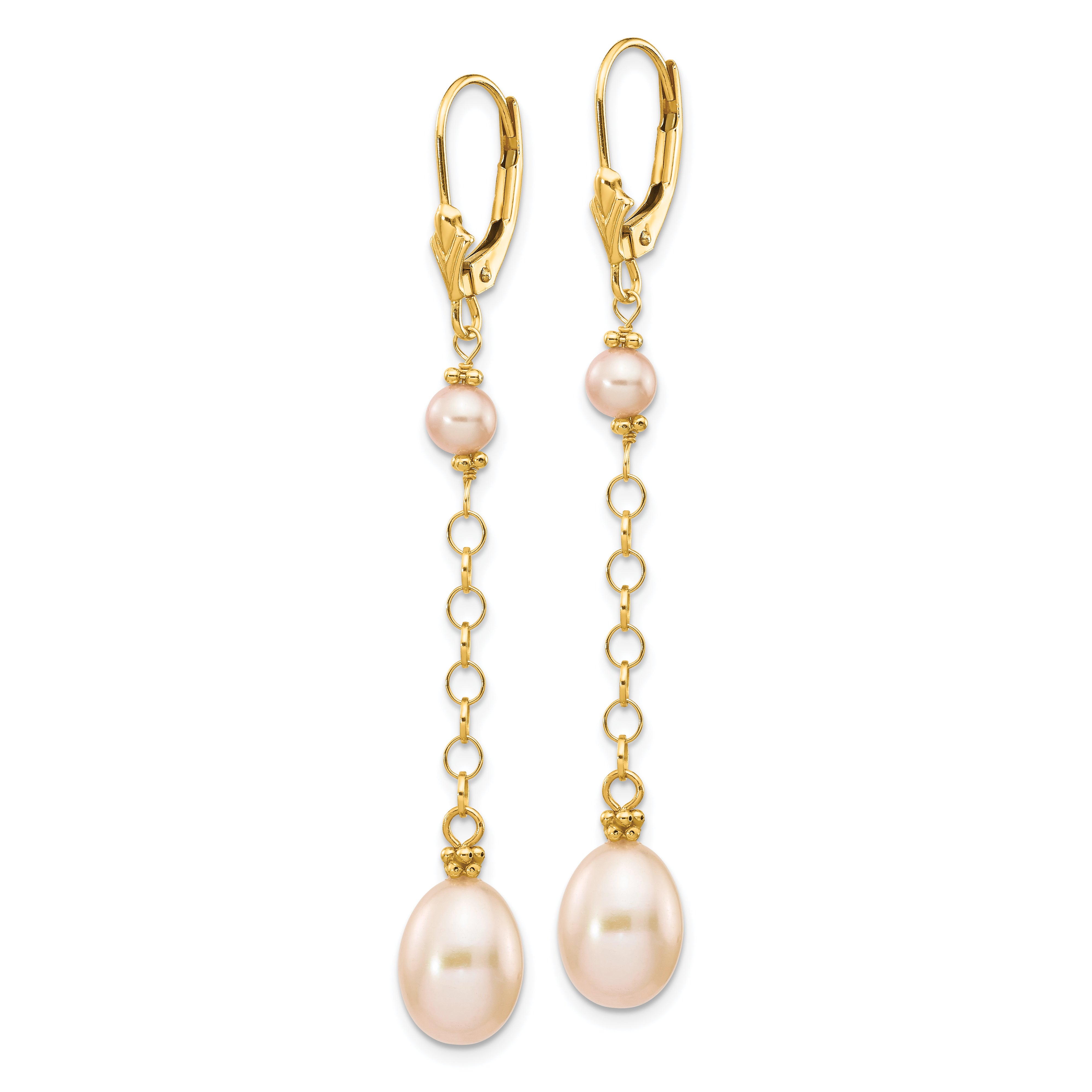 14K 5-8mm Pink Freshwater Cultured Pearl Leverback Earrings Secondary image