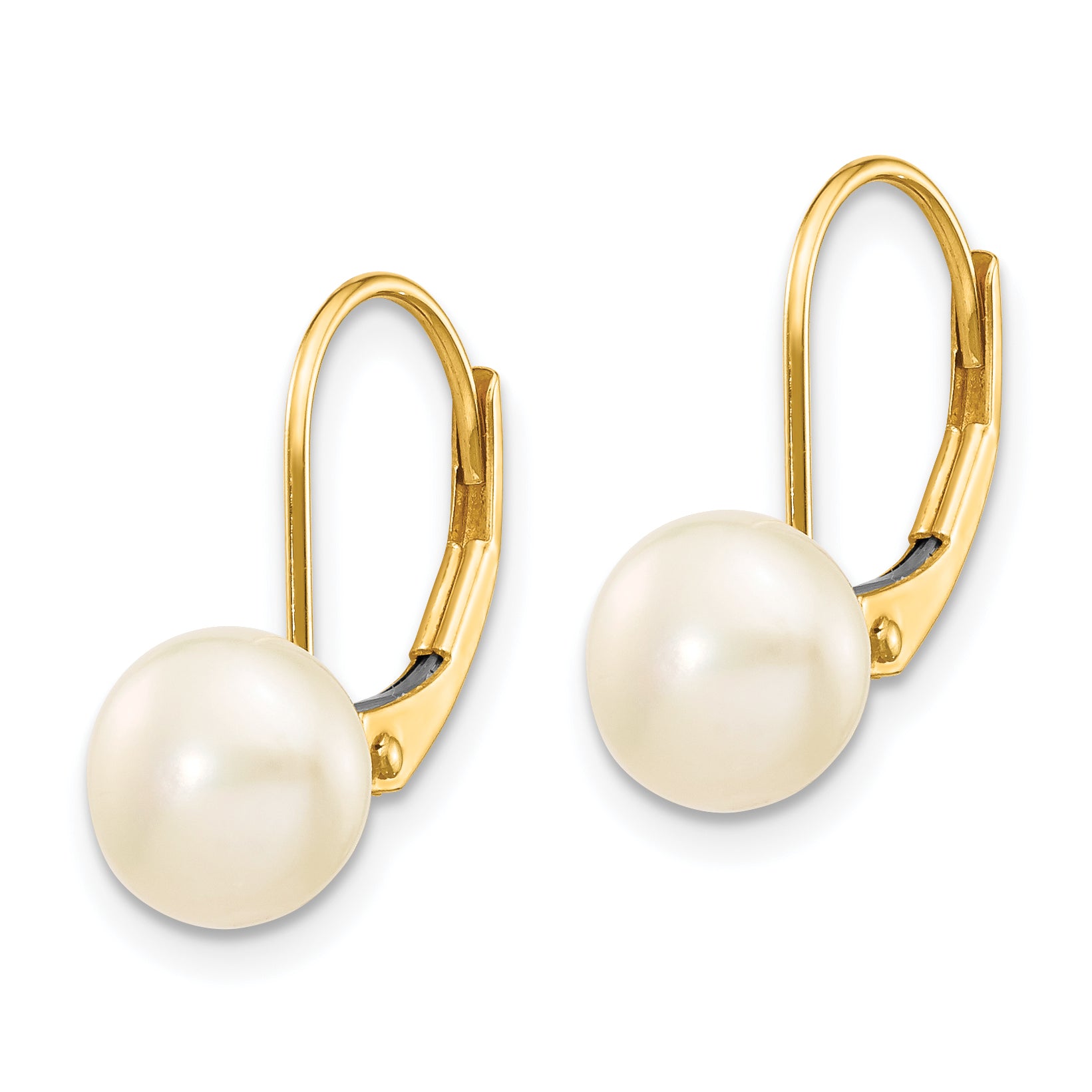 14K 7-8mm White Button Freshwater Cultured Pearl Leverback Earrings Secondary image