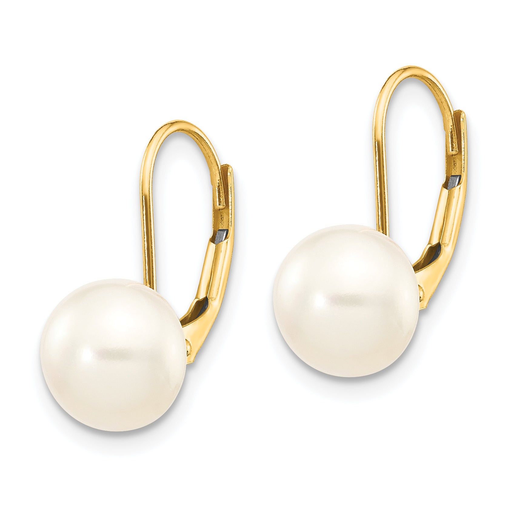 14K 8-9mm White Button Freshwater Cultured Pearl Leverback Earrings Secondary image
