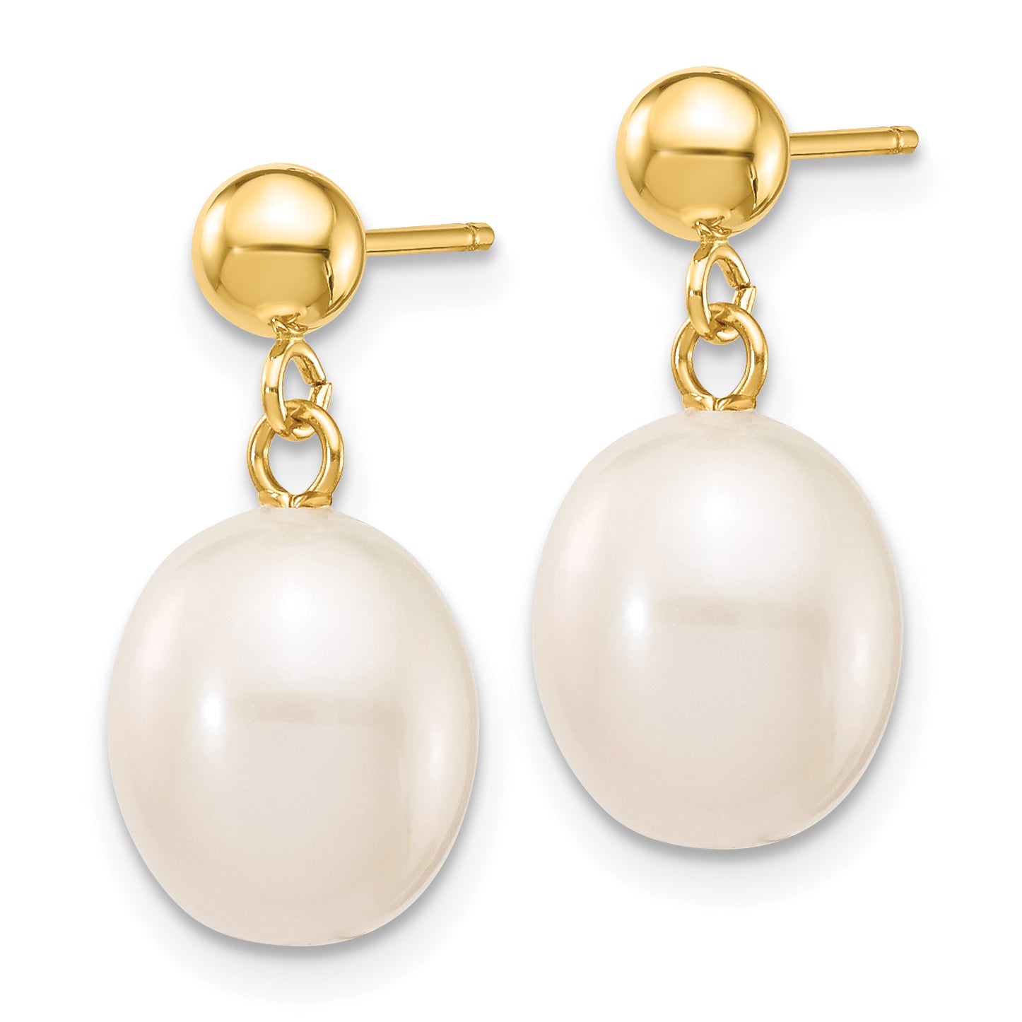 14k 8-9mm White Rice Freshwater Cultured Pearl Dangle Post Earrings Secondary image