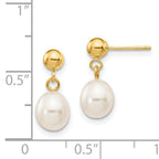 14k 6-7mm White Rice Freshwater Cultured Pearl Dangle Post Earrings