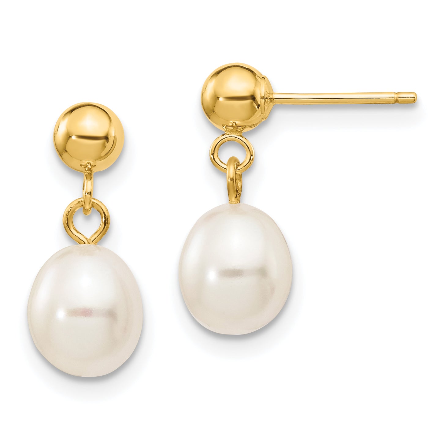 14k 6-7mm White Rice Freshwater Cultured Pearl Dangle Post Earrings Main image