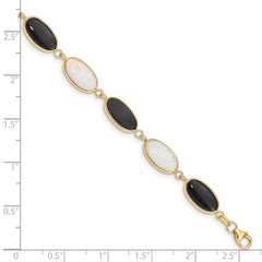 14k 8.5in Onyx & Imitation Opal Bracelet