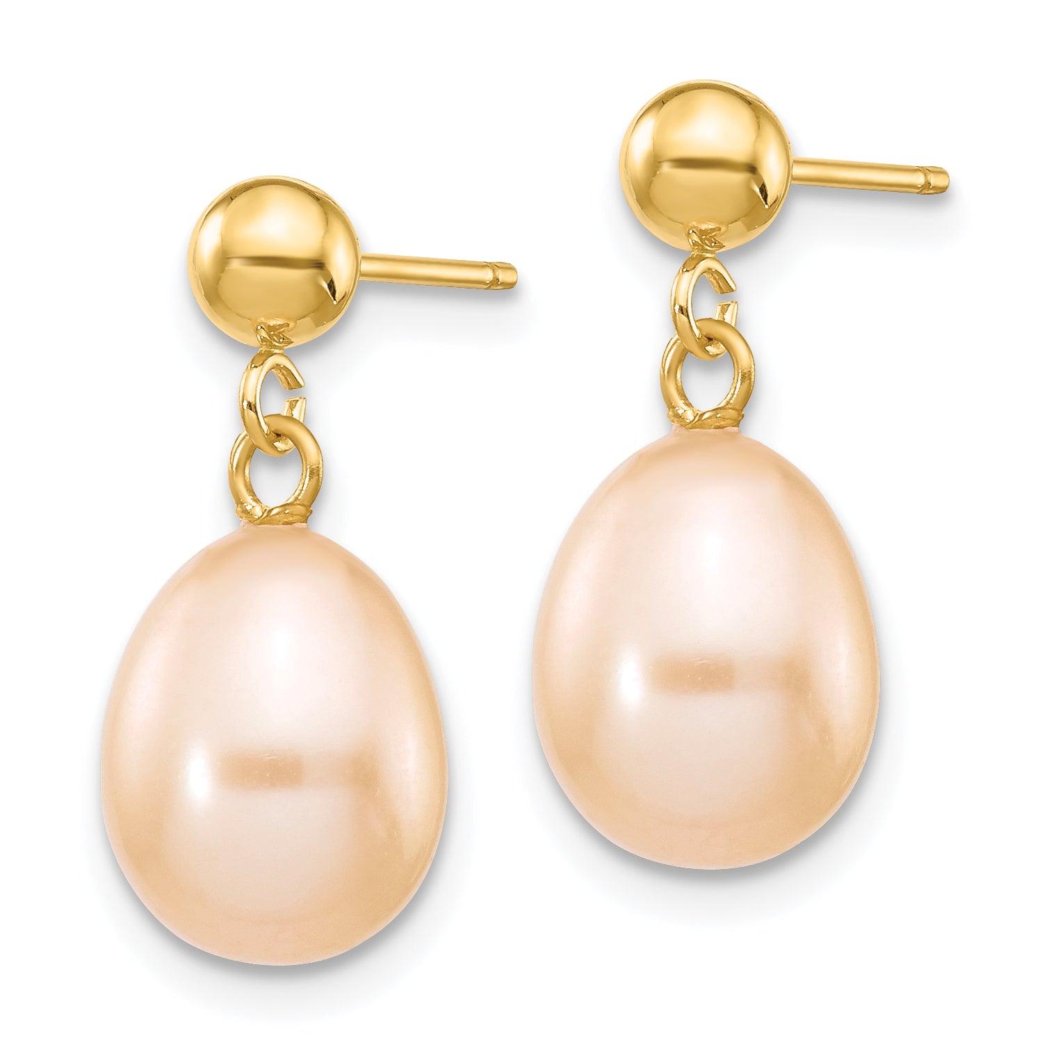 14k 8-9mm Pink Rice Freshwater Cultured Pearl Dangle Post Earrings Secondary image