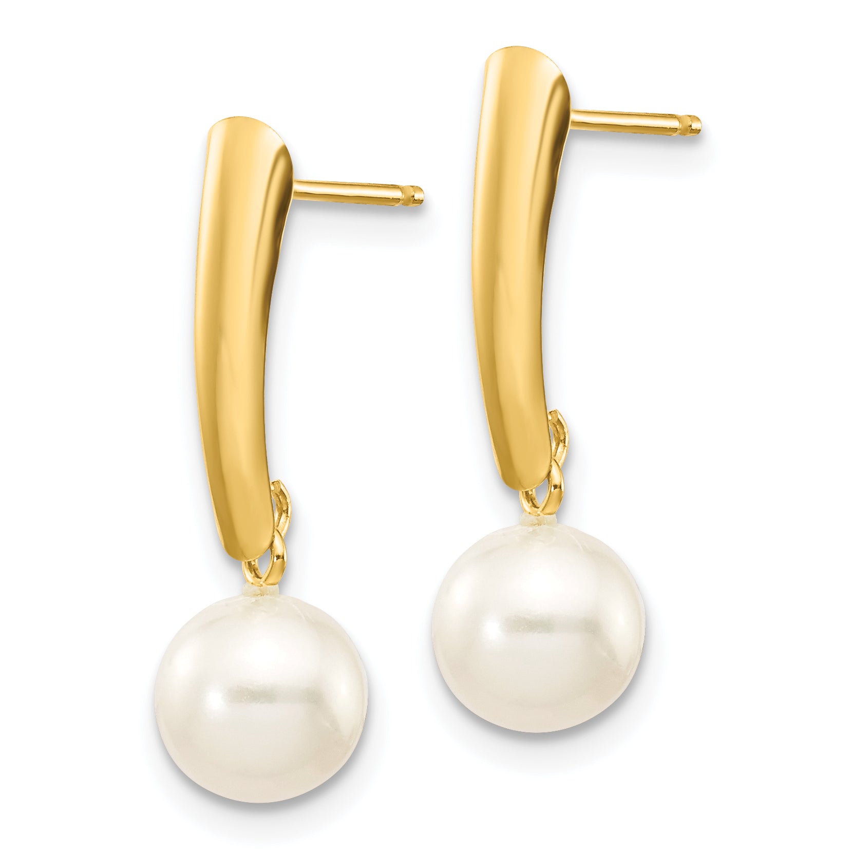 14K 6-7mm White Round Freshwater Cultured Pearl Dangle Post Earrings Secondary image