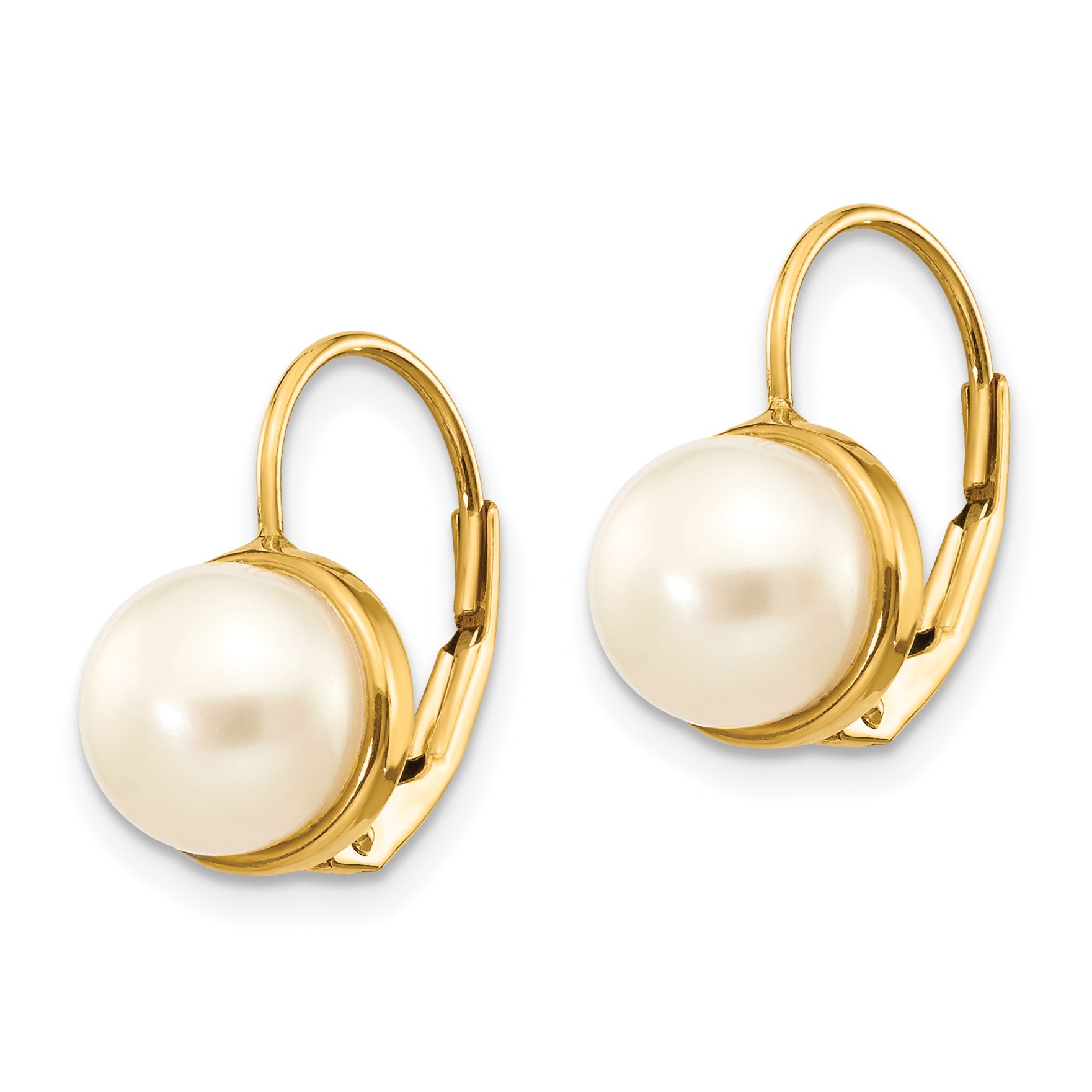 14K 6-7mm White Button Freshwater Cultured Pearl Leverback Earrings Secondary image