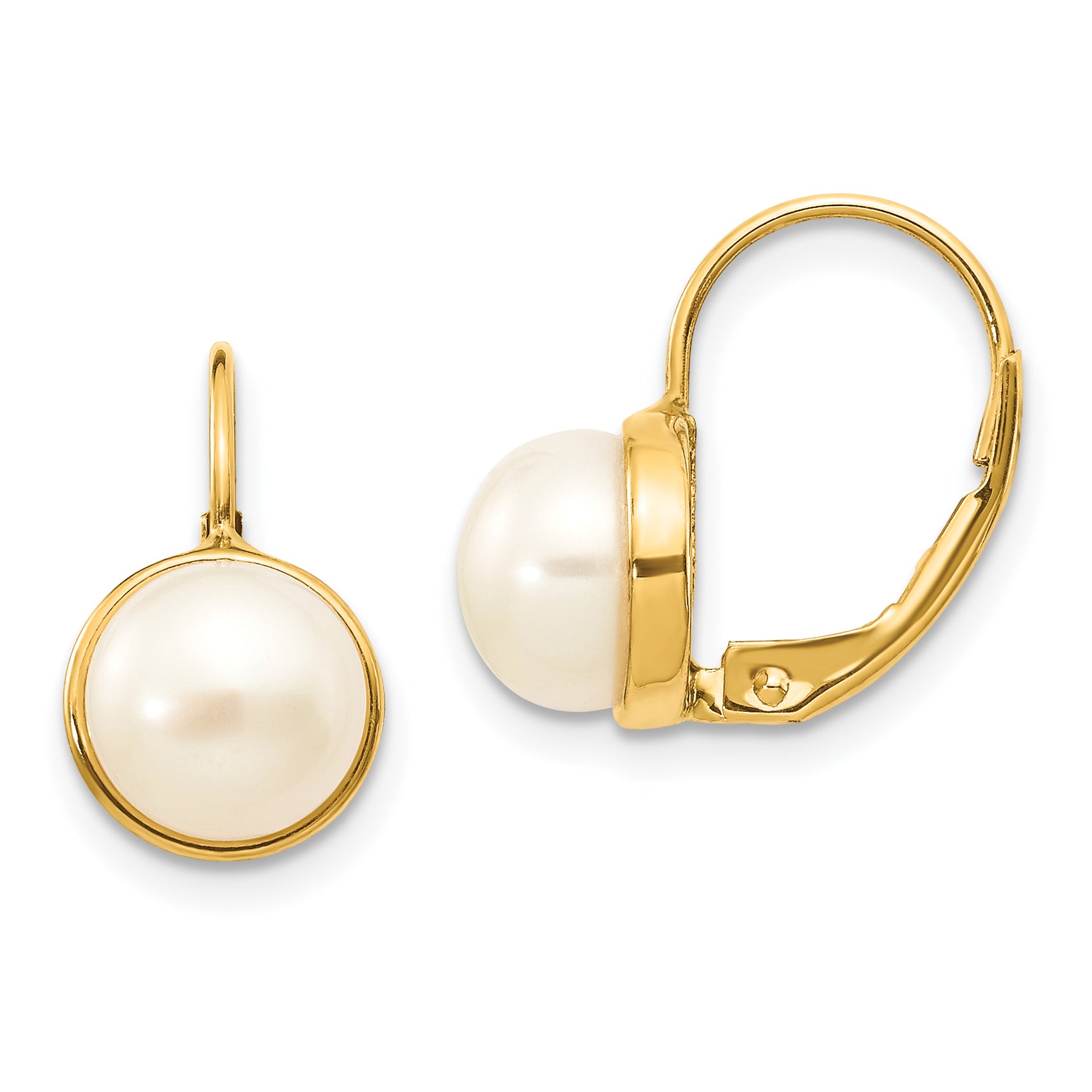 14K 6-7mm White Button Freshwater Cultured Pearl Leverback Earrings Main image