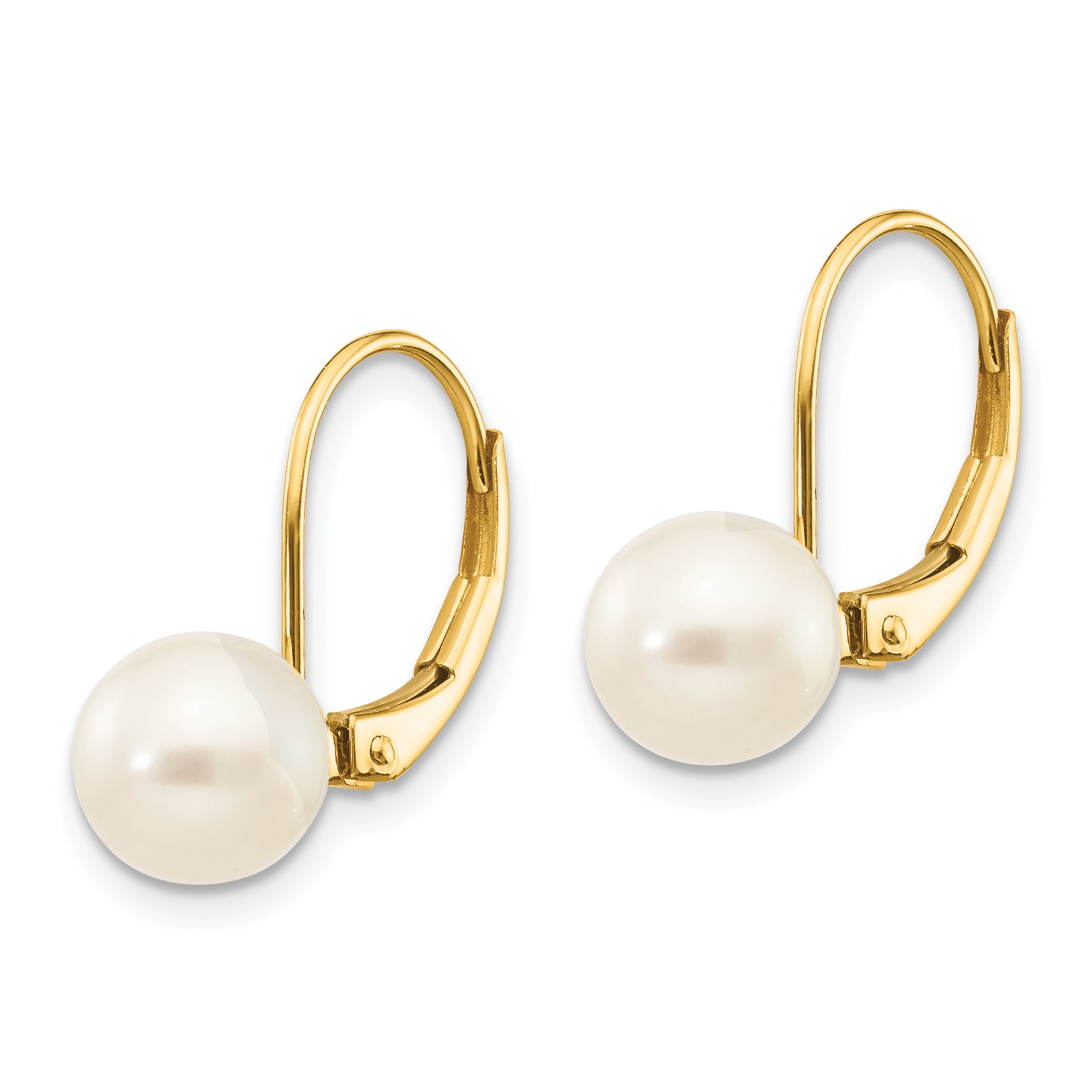 14K 7-8mm White Round Freshwater Cultured Pearl Leverback Earrings Secondary image