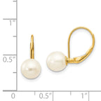 14K 7-8mm White Round Freshwater Cultured Pearl Leverback Earrings