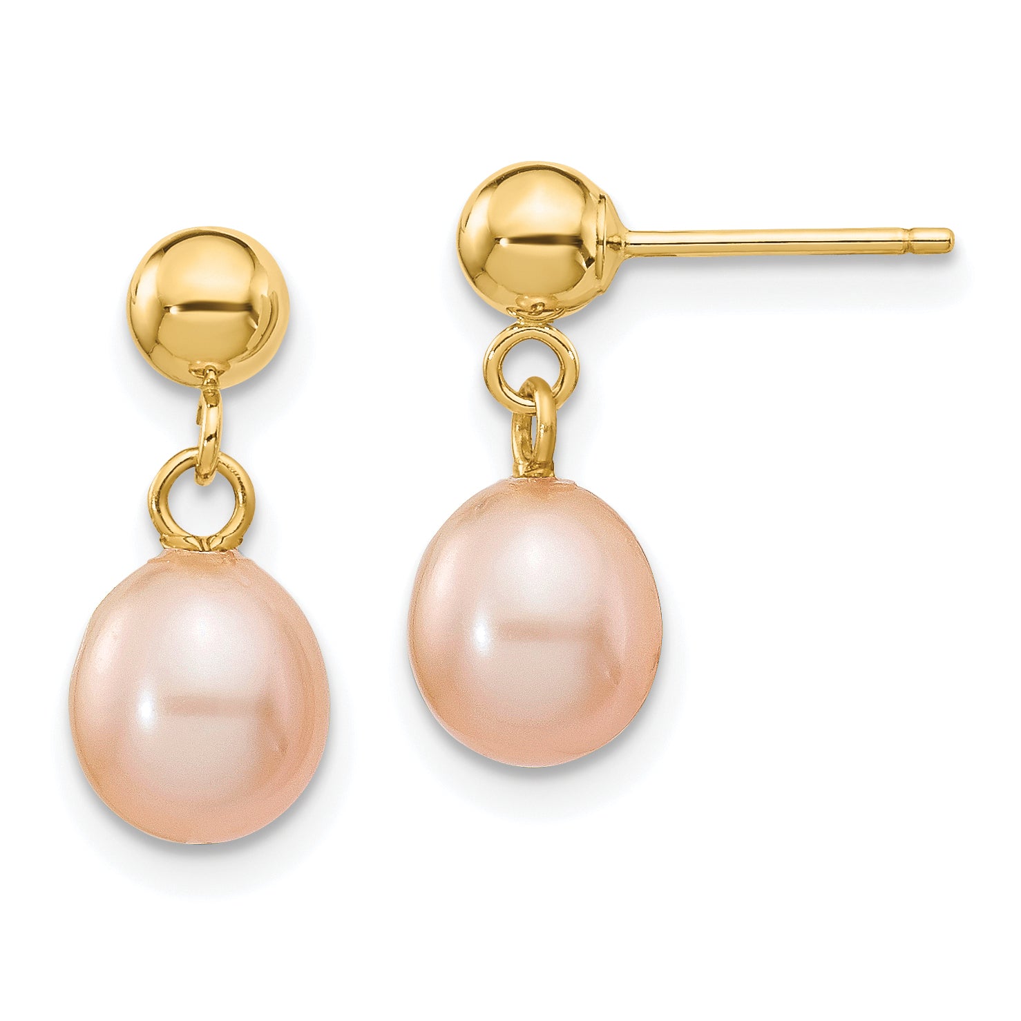 14k 6-7mm Pink Rice Freshwater Cultured Pearl Dangle Post Earrings Main image